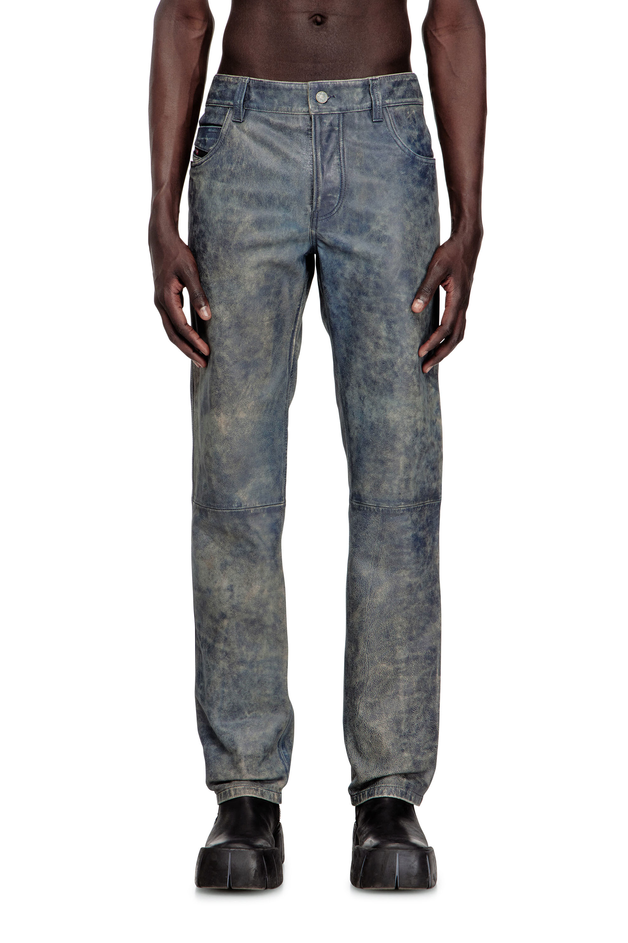 Diesel - P-VYLL-QMBW, Man's Jean-cut leather pants in Blue - 2