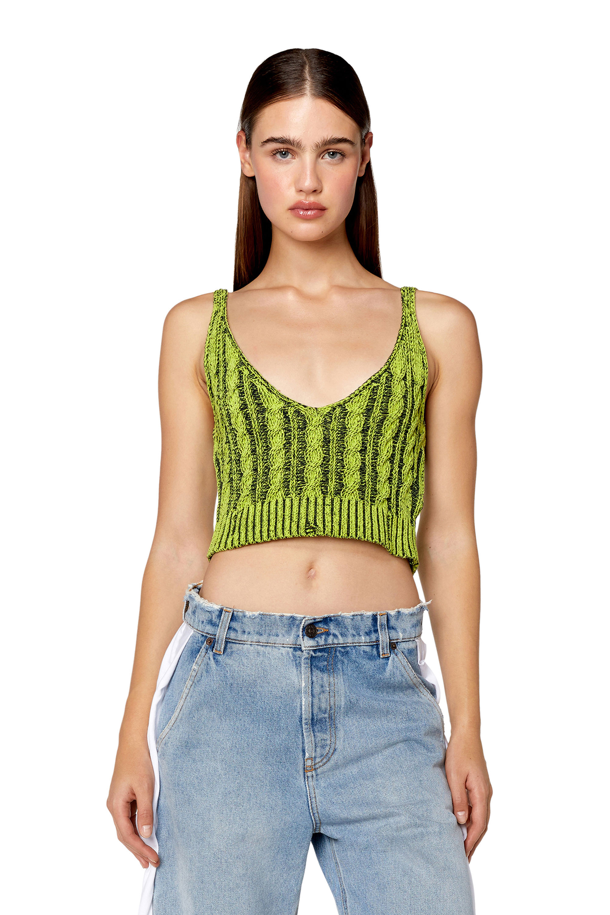 Diesel - Crop top in cable-knit chenille - Tops - Woman - Green