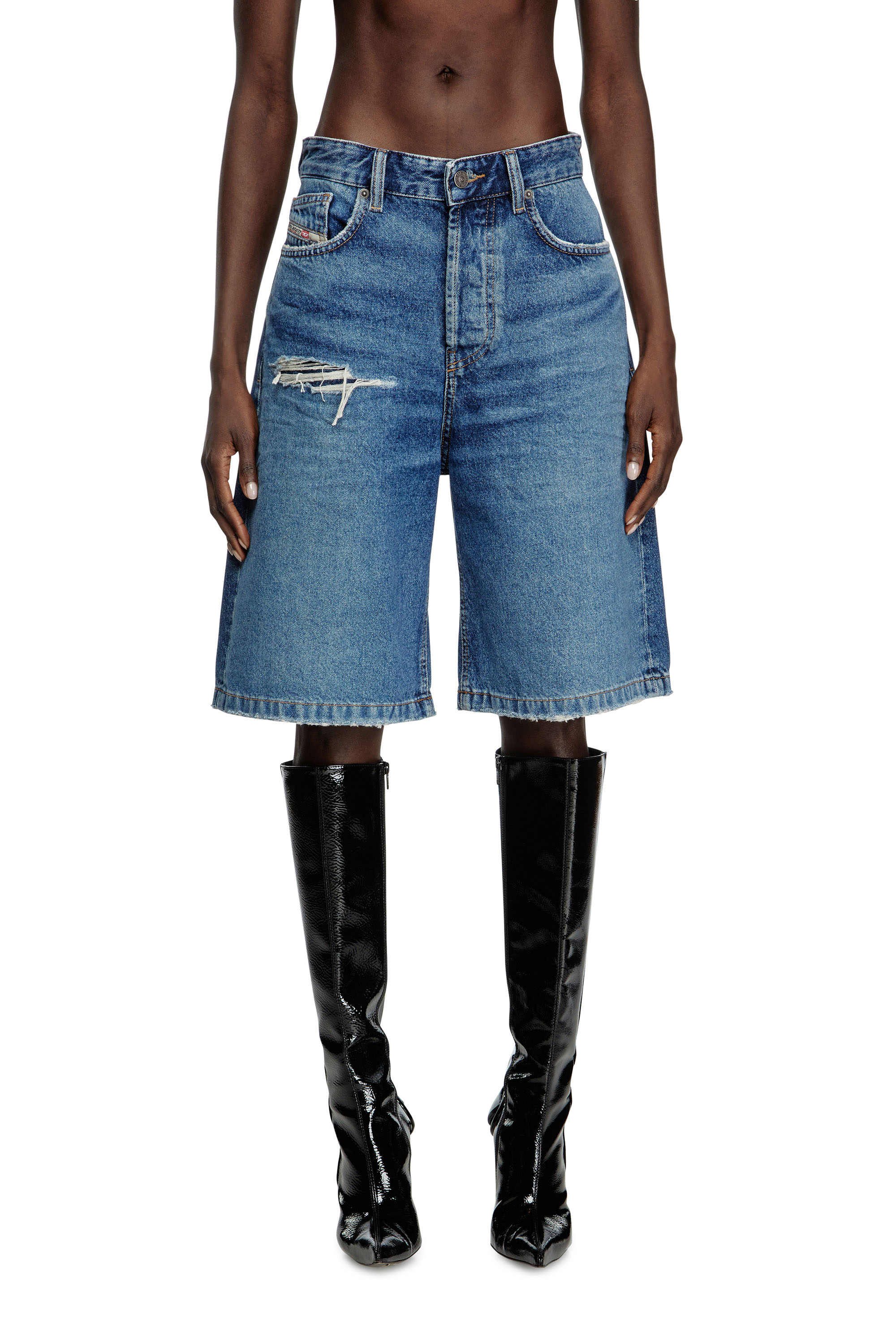 Diesel - Shorts in denim with ripped details - Shorts - Woman - Blue