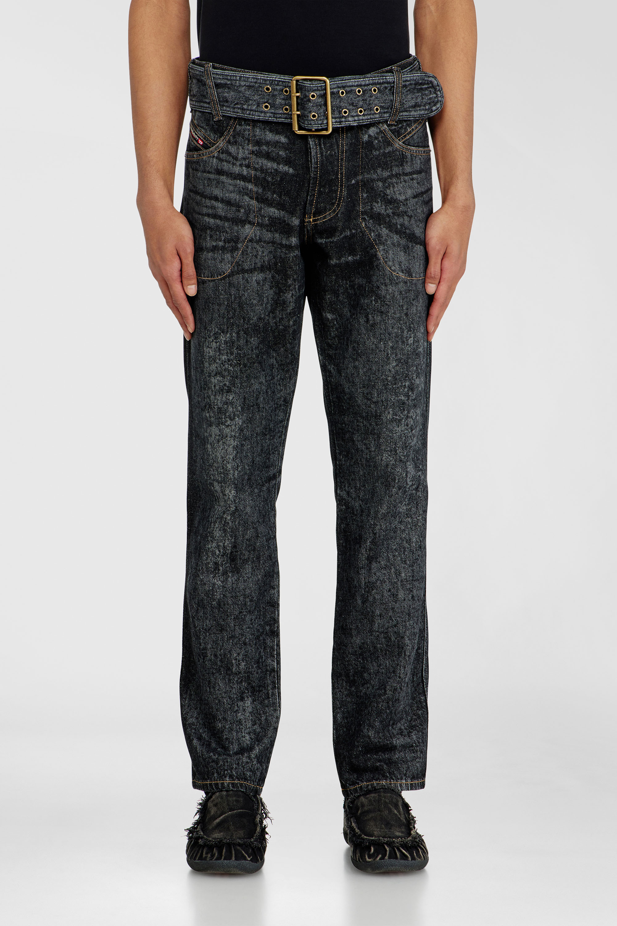 Diesel Slim Jeans Regular Waist D-Villus, Black/Dark grey, Button fly