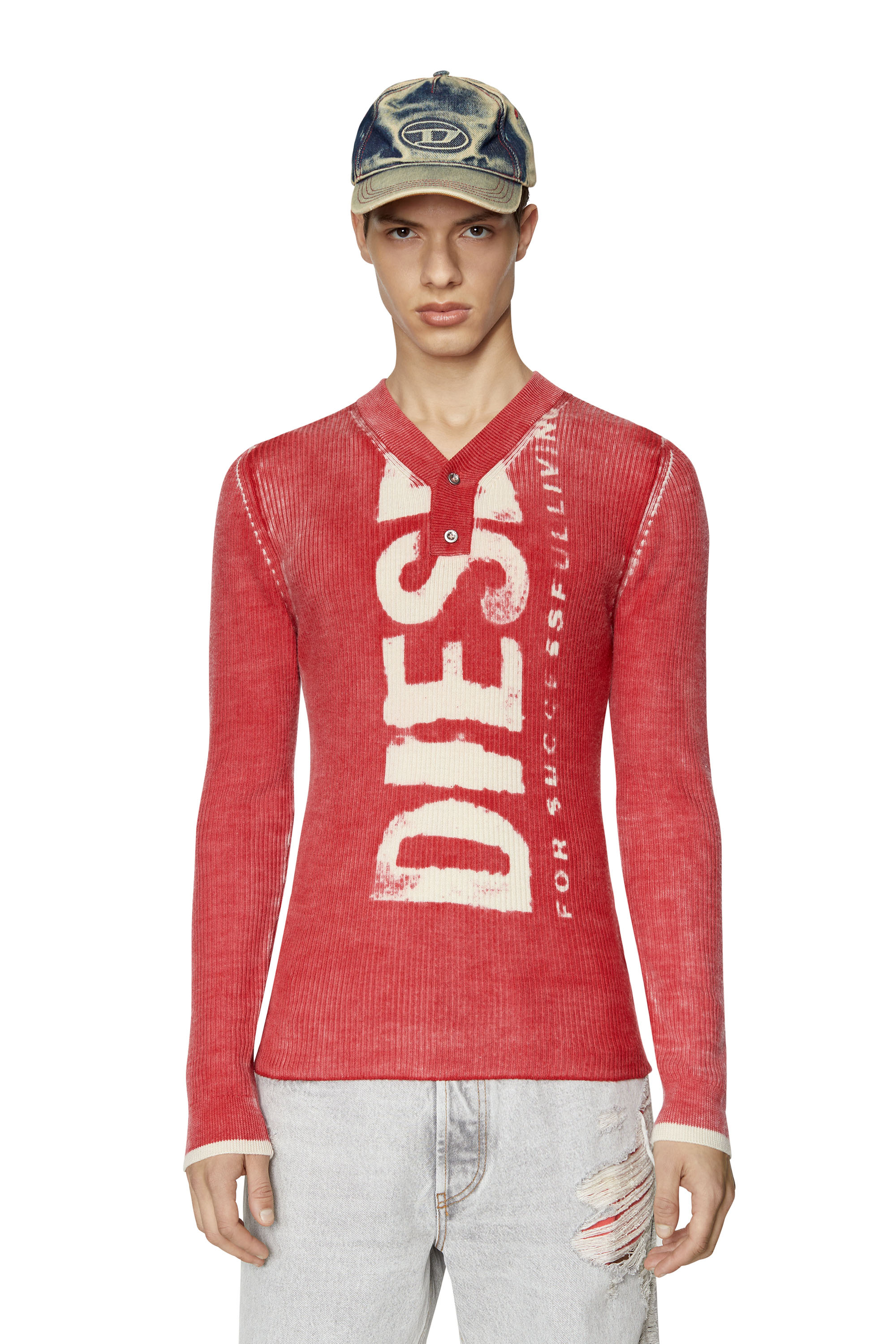 Diesel - Printed wool jumper with logo - Knitwear - Man - Red