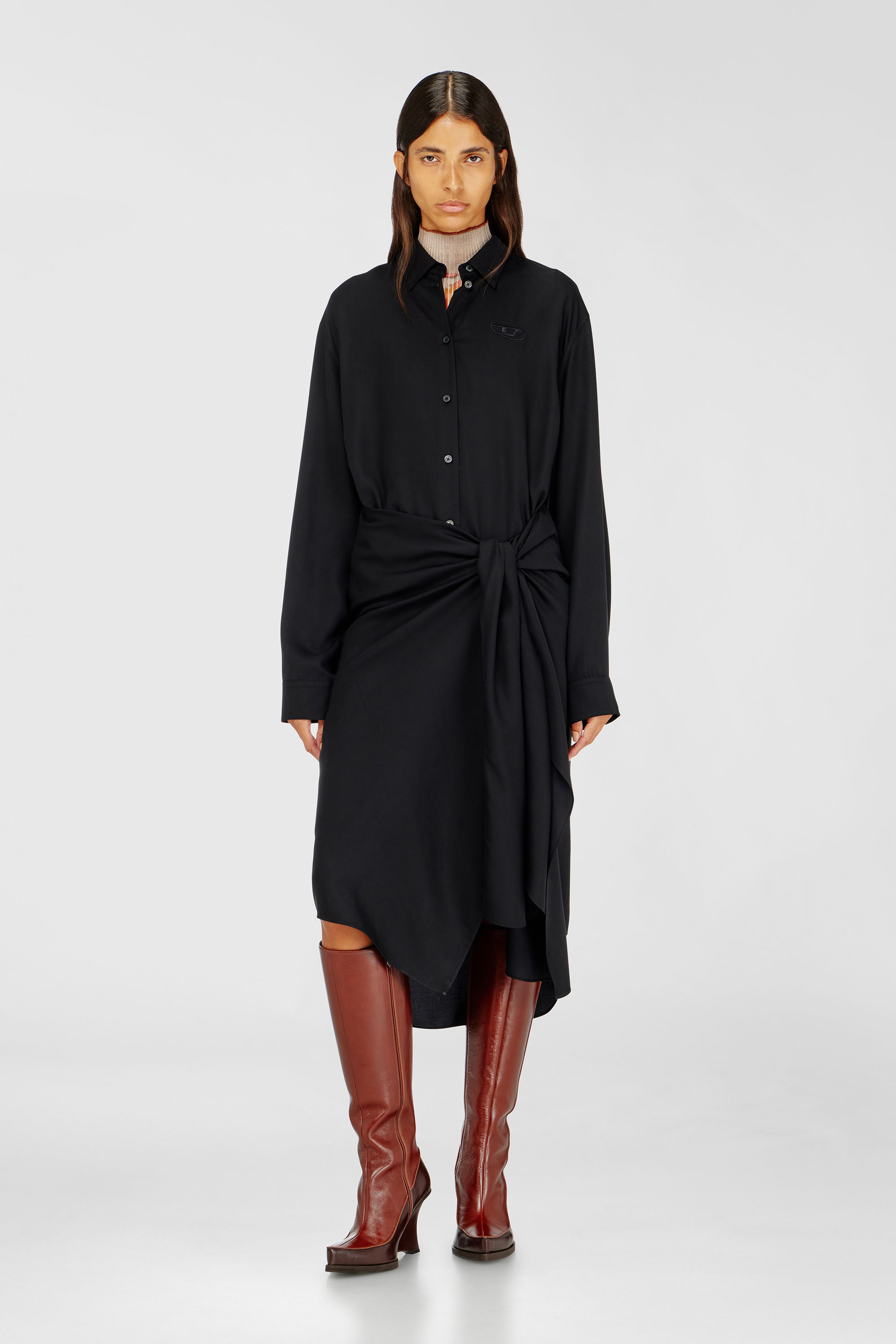 Diesel, Midi shirt dress with twisted detail, Dresses, Woman in Black