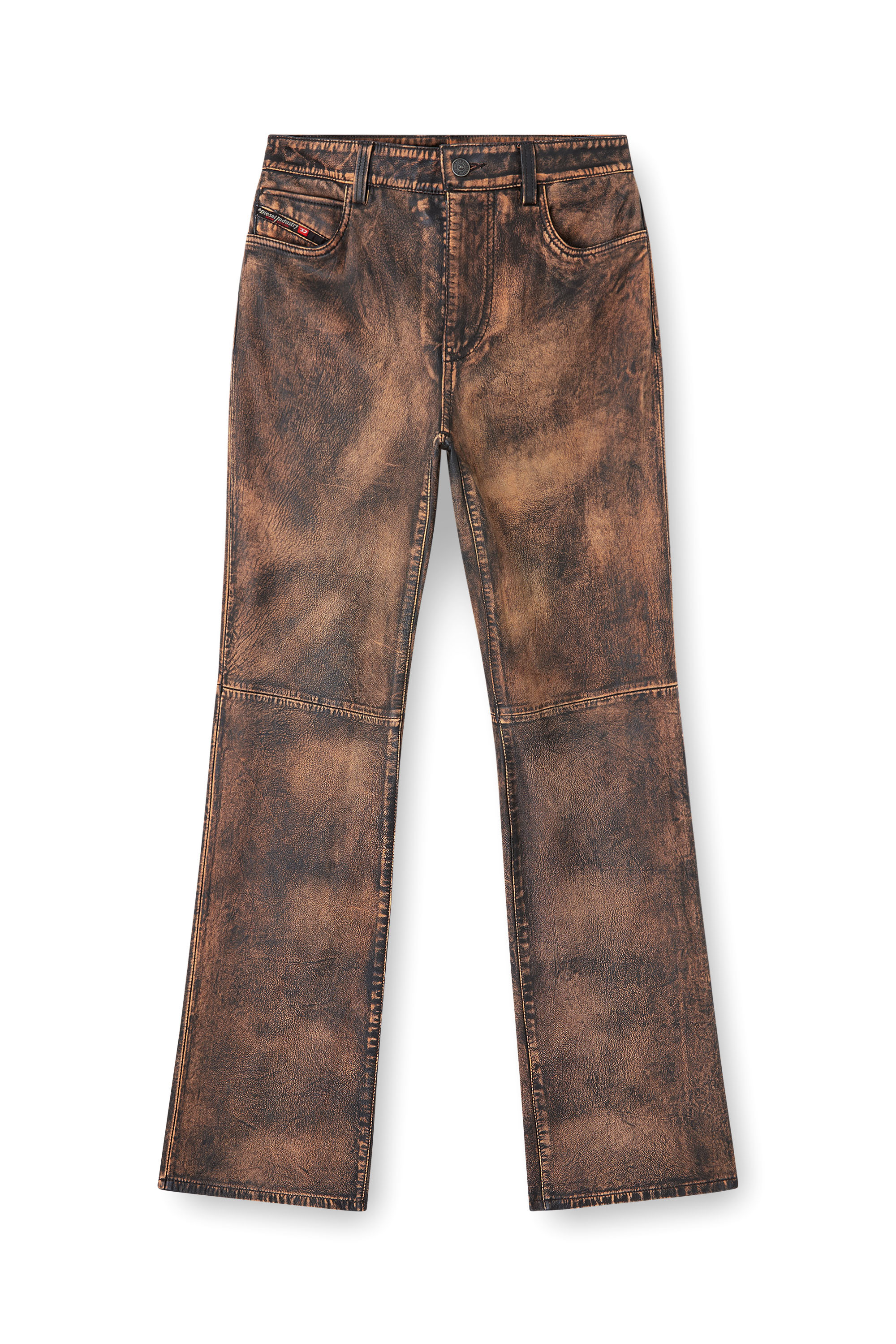 Diesel - L-YSA, Woman's Jean-cut distressed leather pants in Brown - 2