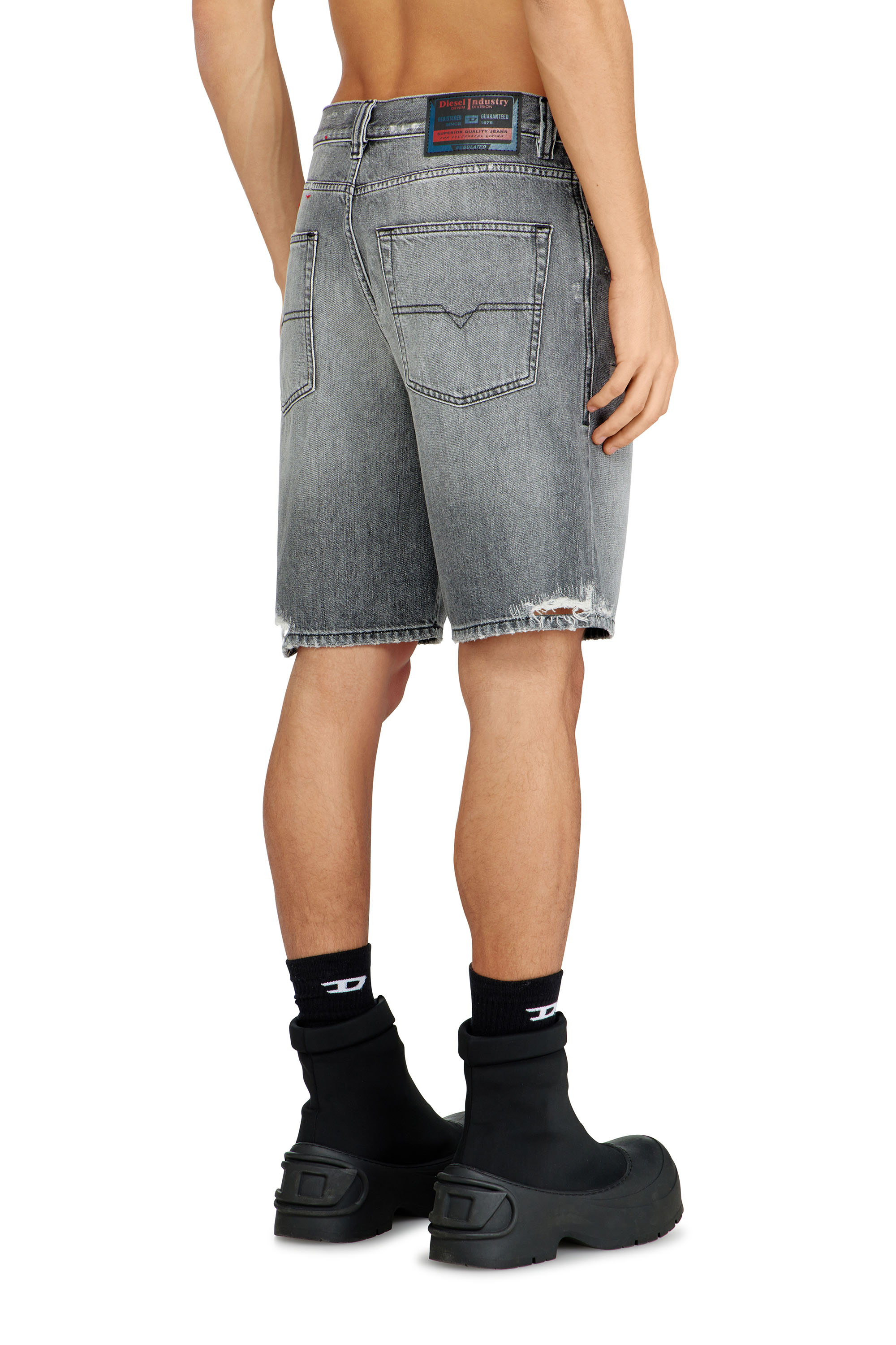 Diesel - REGULAR-SHORT, Man's Denim shorts with frayed hems in Grey - 3
