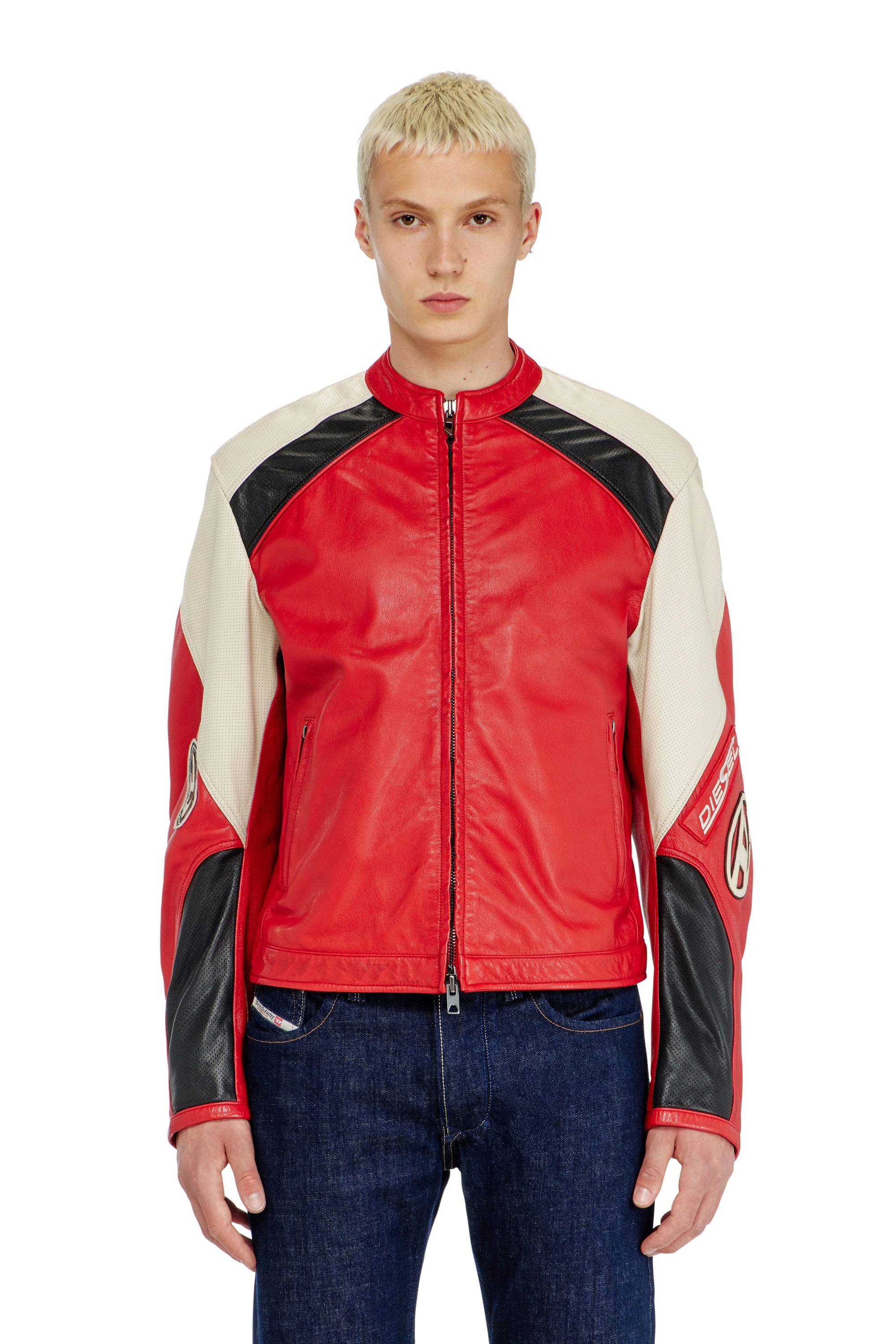 Diesel Multicolor Uomo - Giacca Biker In Pelle Colour-Block - Giacche Di Pelle Taglia 52
