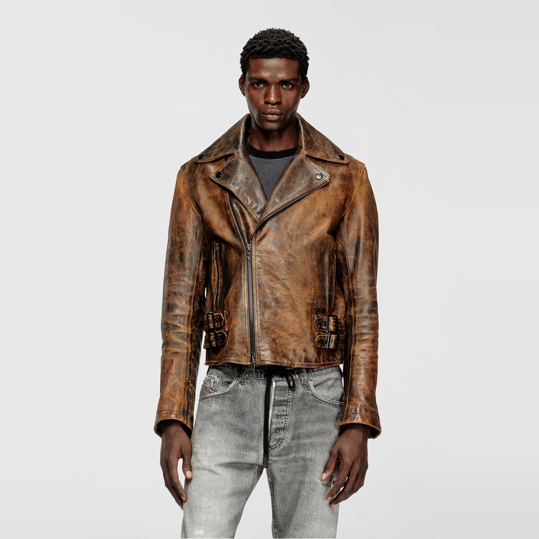 Diesel - Biker jacket in treated leather - Leather jackets - Man - Brown