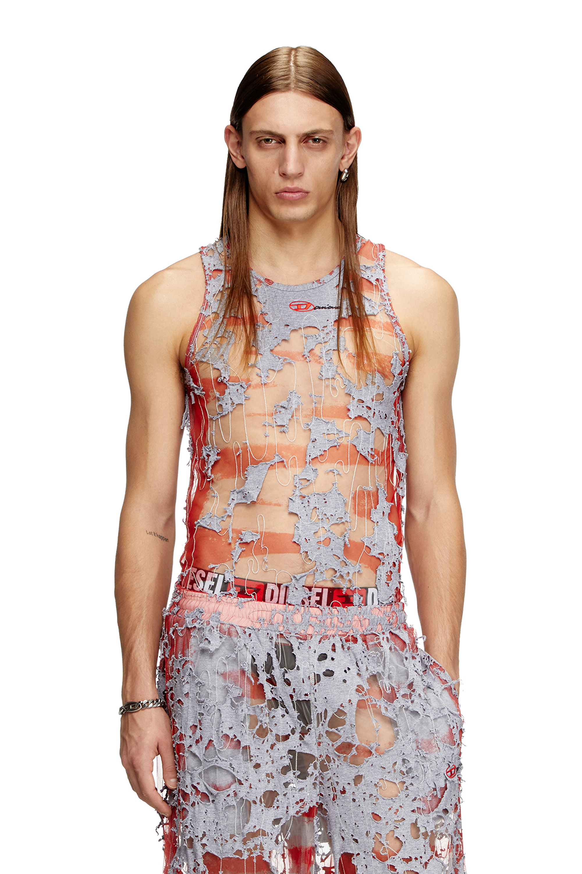 Diesel - Destroyed tank top in devoré jersey - T-Shirts - Unisex - Multicolor