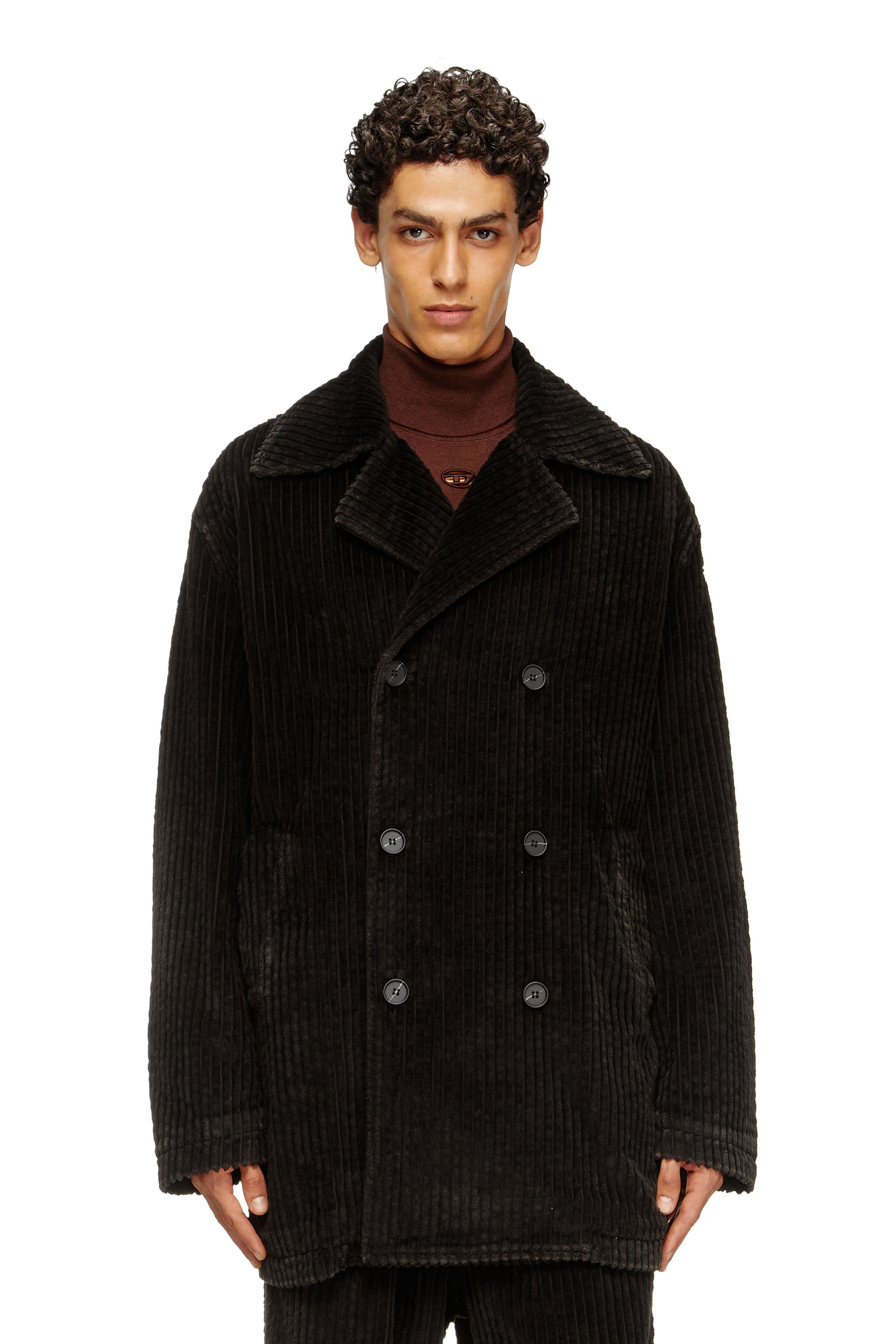 Diesel Otis Corduroy Double-breasted Coat In Brown