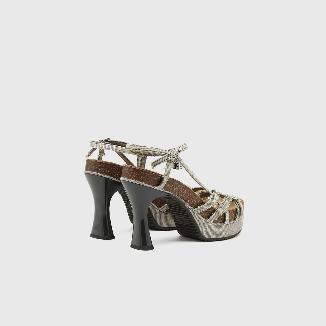 Diesel - D-Woodstock-Strappy platform sandals in denim - Sandals - Woman - Grey
