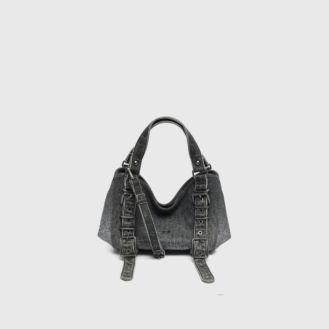 Diesel - D-One-Small top-handle bag in crystal solarised denim - Handbags - Woman - Black