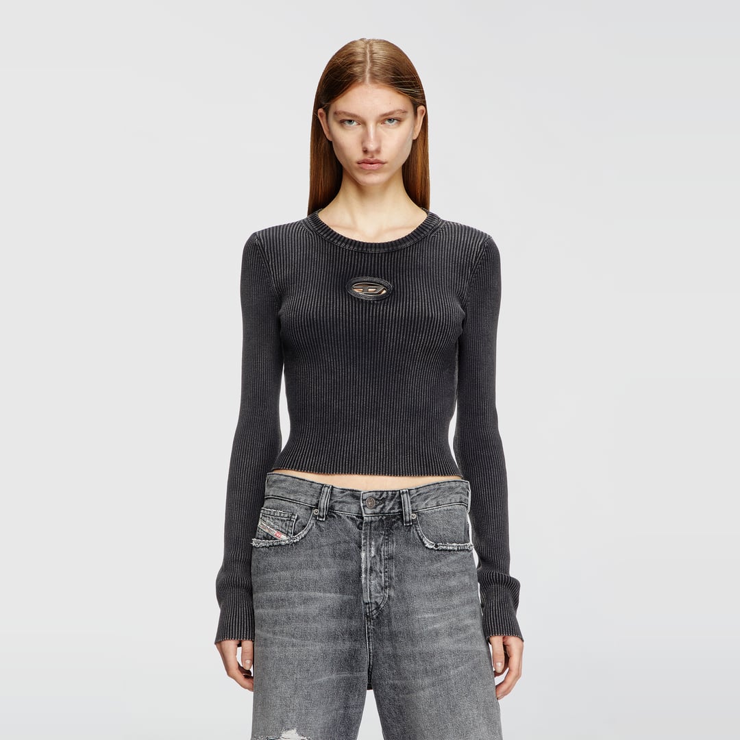 Diesel - Cropped jumper with cut-out logo - Tops - Woman - Black