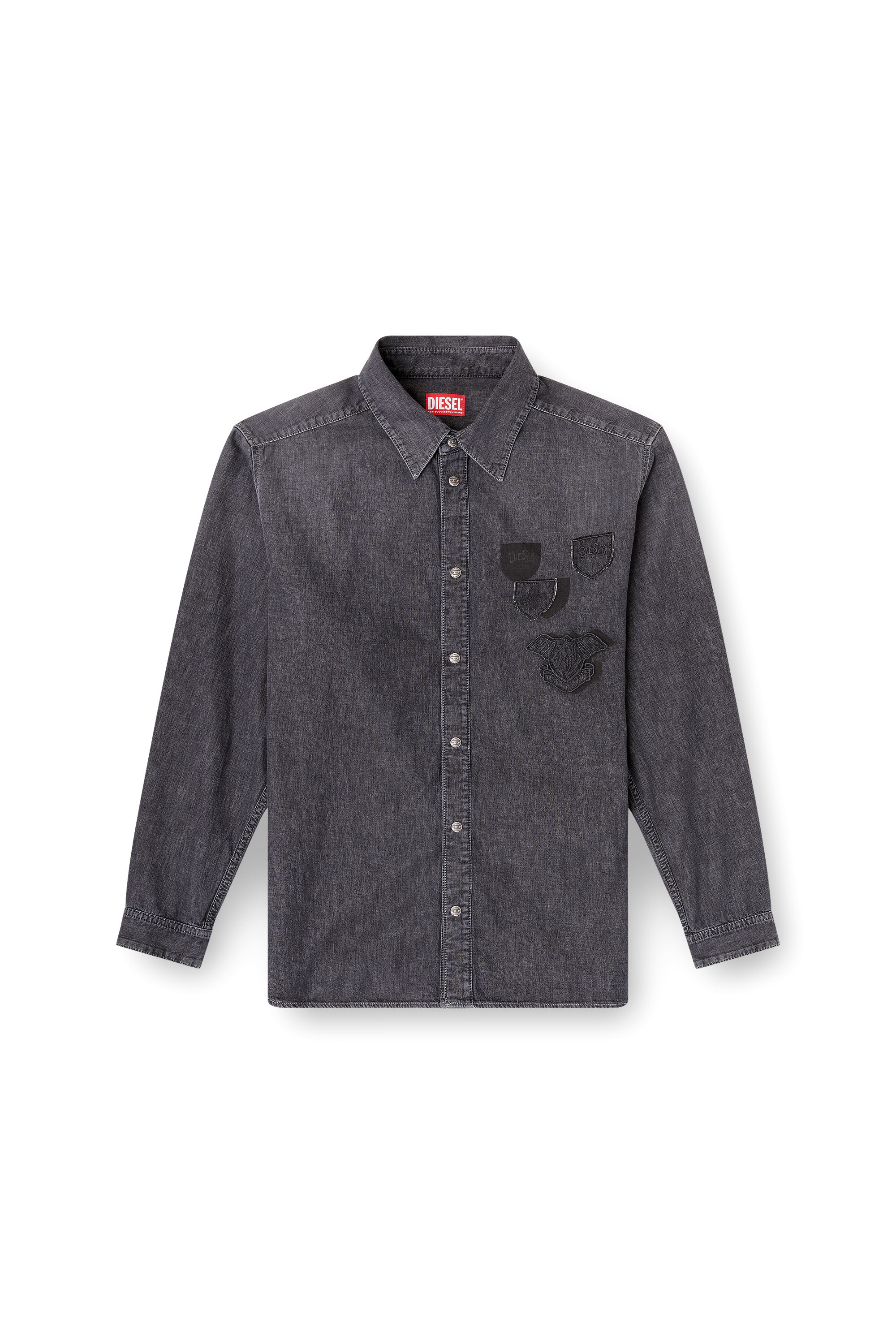 Diesel - D-SIMPLY-S15, Man's Denim shirt with back embroidery in Grey - 2