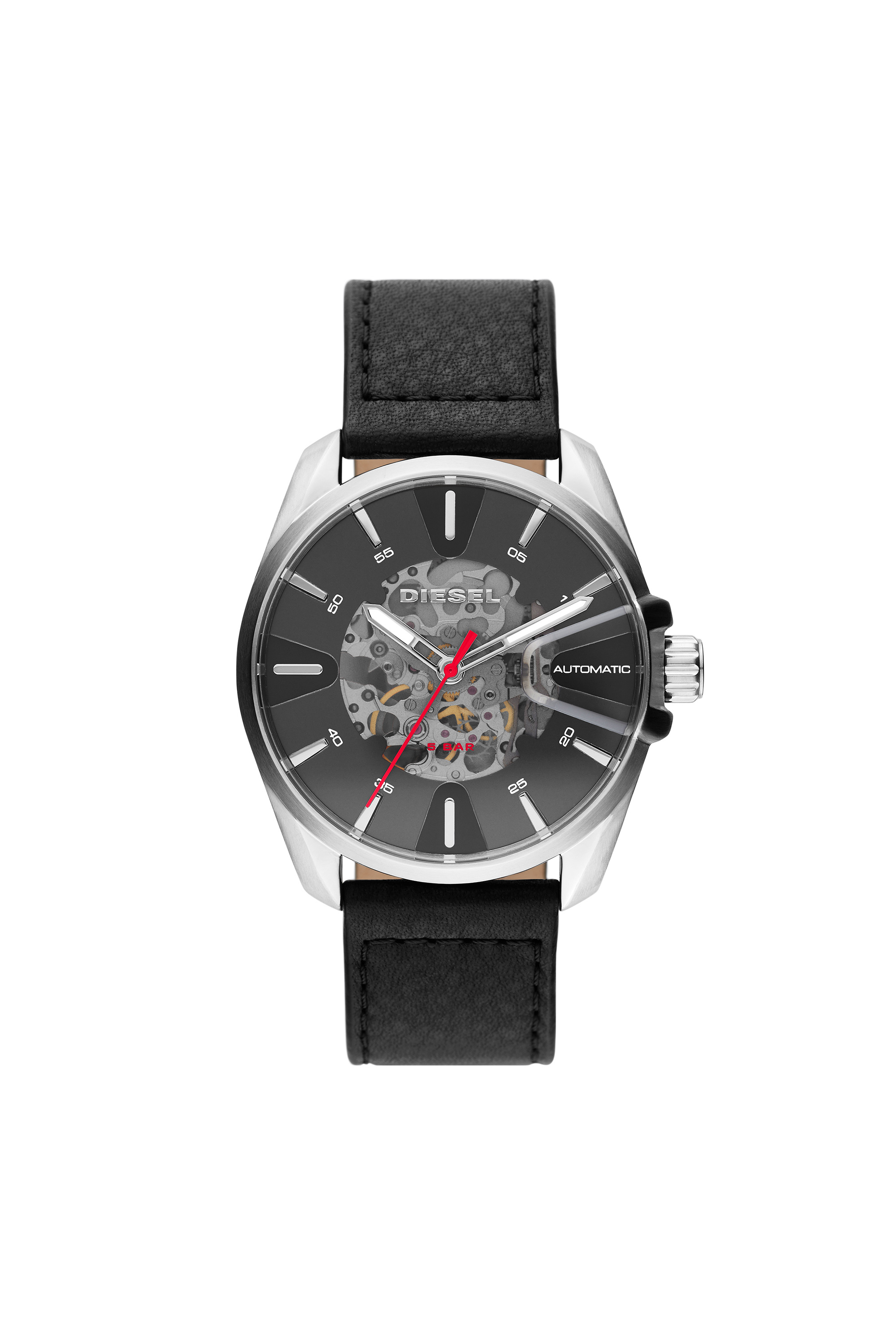 Diesel - MS9 automatic three-hand black leather watch - Timeframes - Man - Black