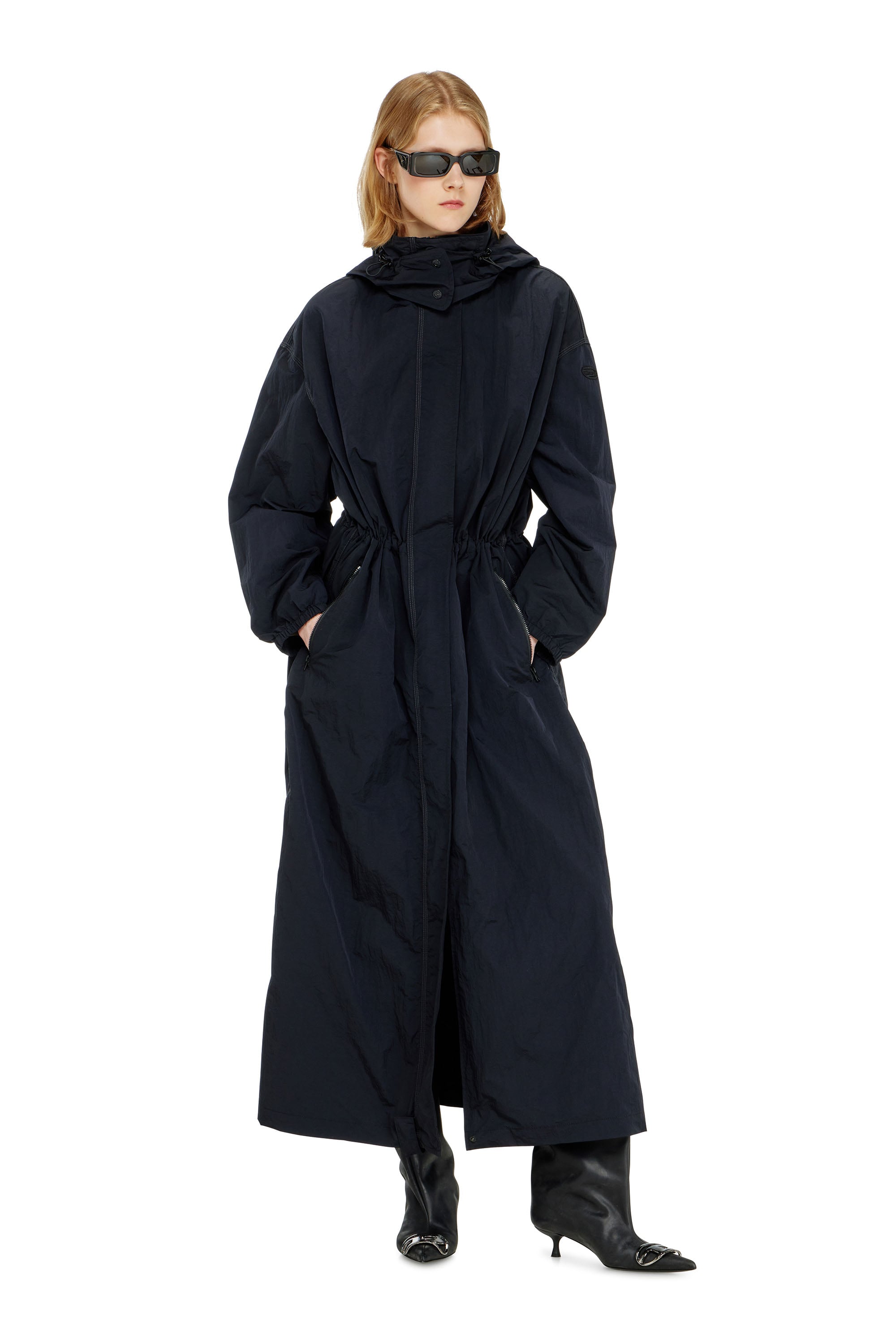 Diesel Mulher Azul - Nylon Trench Coat With Detachable Hood - Jackets - Woman Tamanho 38