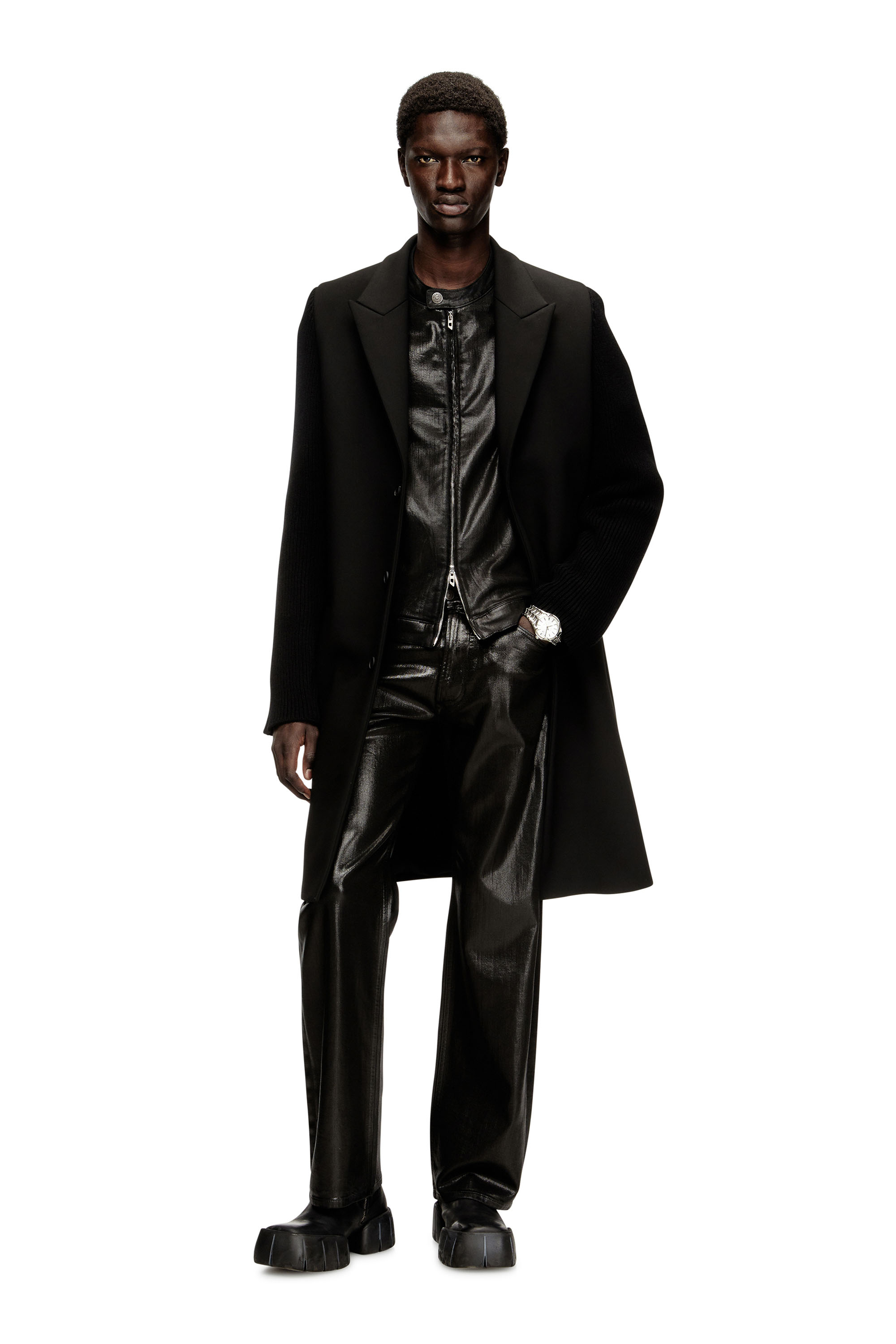 Diesel Hombre Negro - Abrigo En Tejido De Sastrería Y Punto Acanalado - Chaquetones De Invierno Talla 54