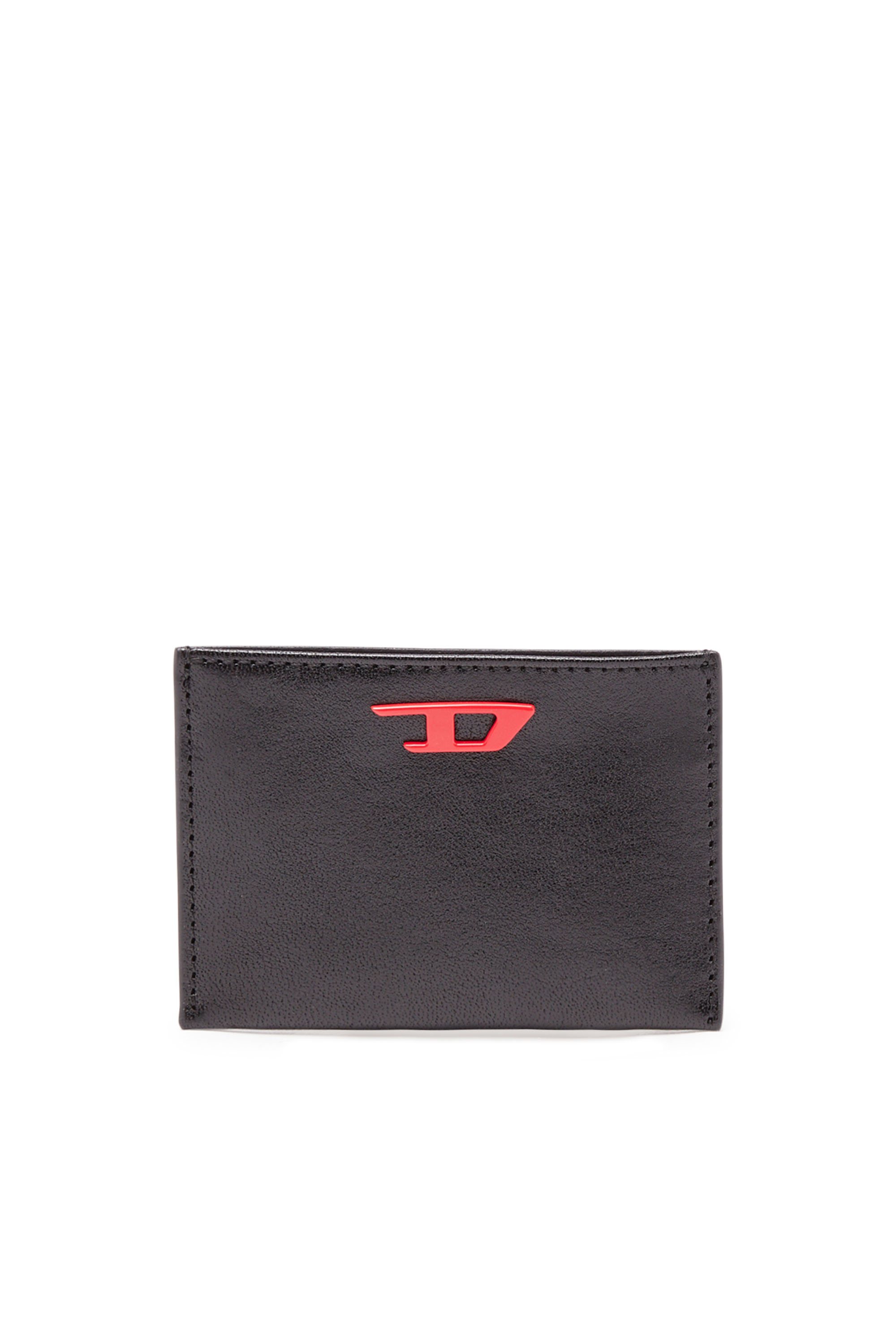 Diesel - Leather card holder with red D plaque - Small Wallets - Man - Black