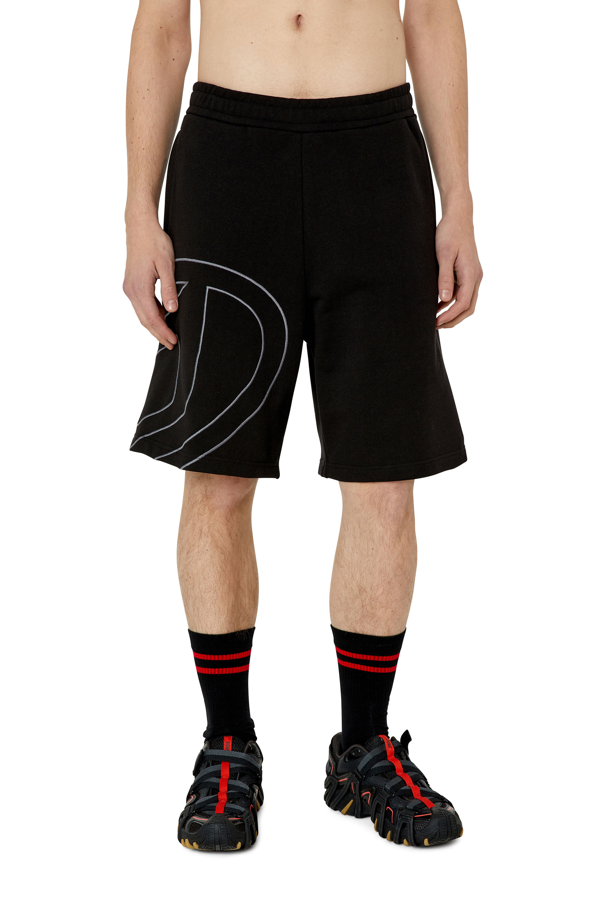 Diesel - Pantalones deportivos cortos con logotipo D grande - Shorts - Hombre - Negro