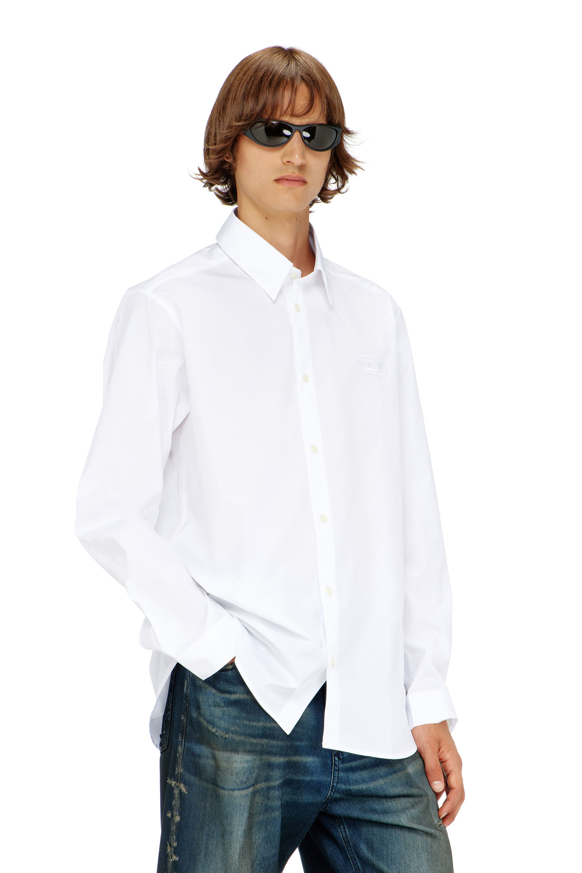 Diesel - Stretch poplin shirt with embroidery - Shirts - Man - White