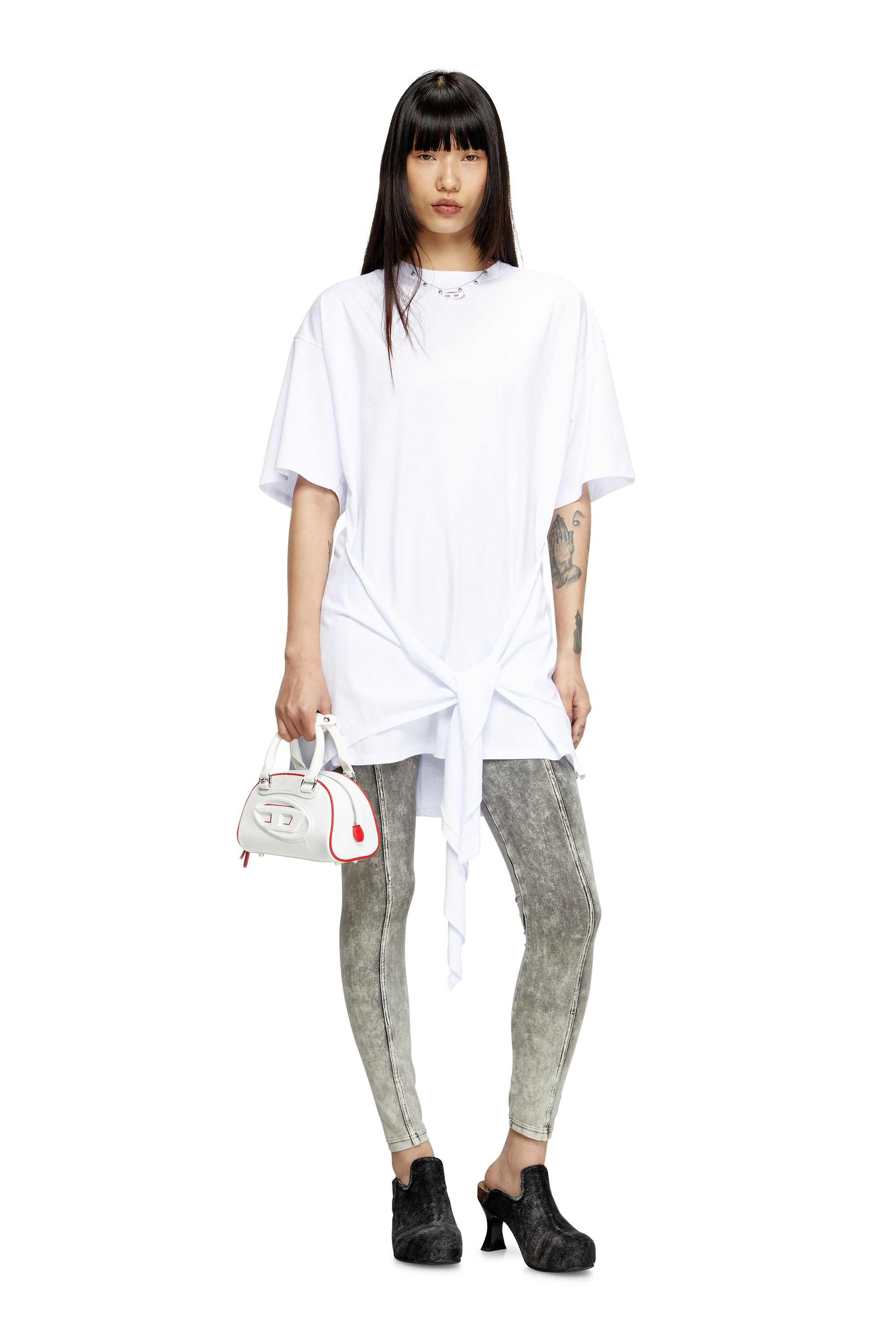 Diesel - 1DR DOME CROSSBODY, Woman's 1DR Dome-Colour-block mini bowling bag in White - 2