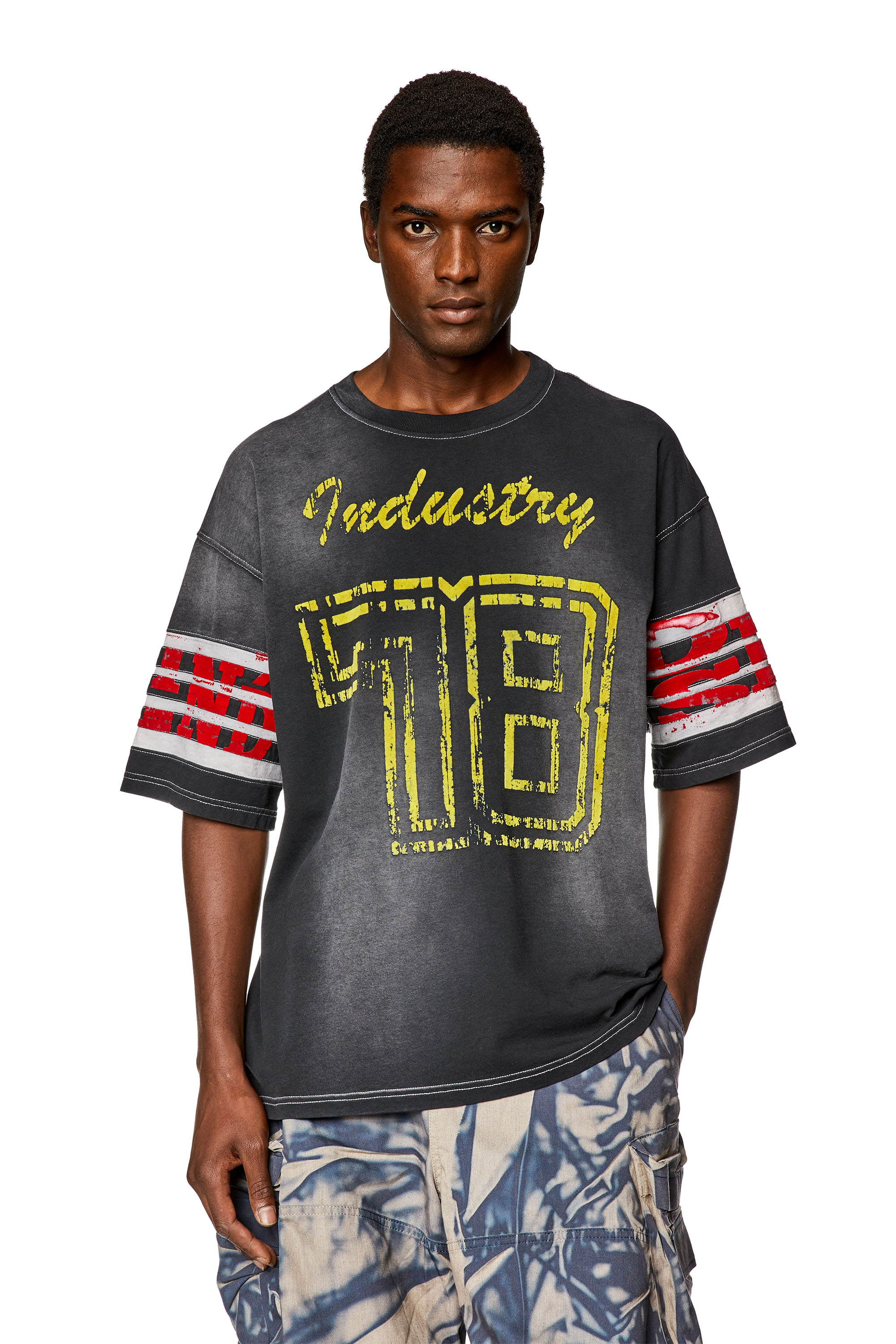 Diesel Faded Jersey T-shirt With Flock Prints In Black