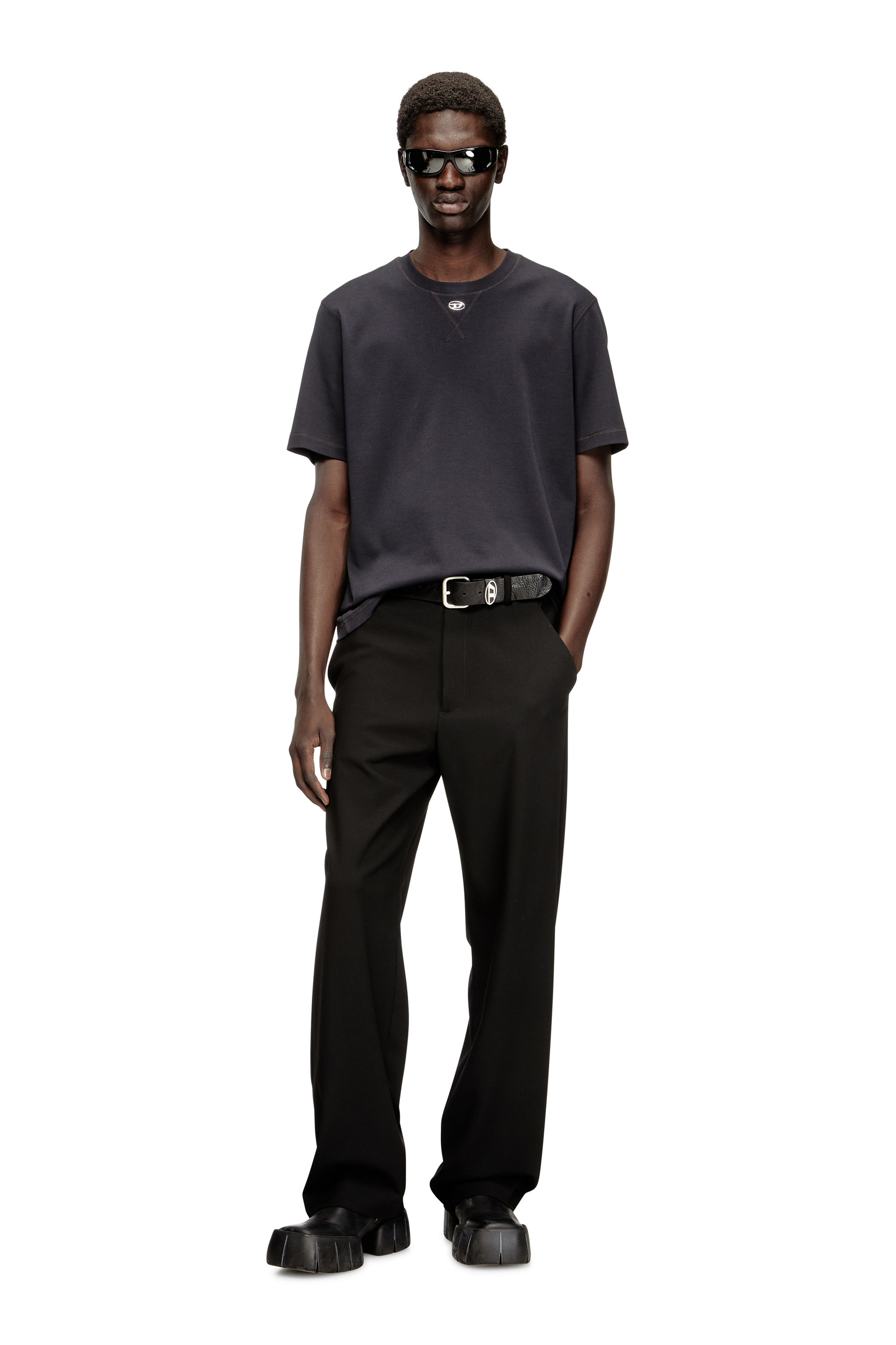 Diesel - T-MADJUST-TR, Man's Regular T-shirt with crew neck and Oval D in Dark grey - 2