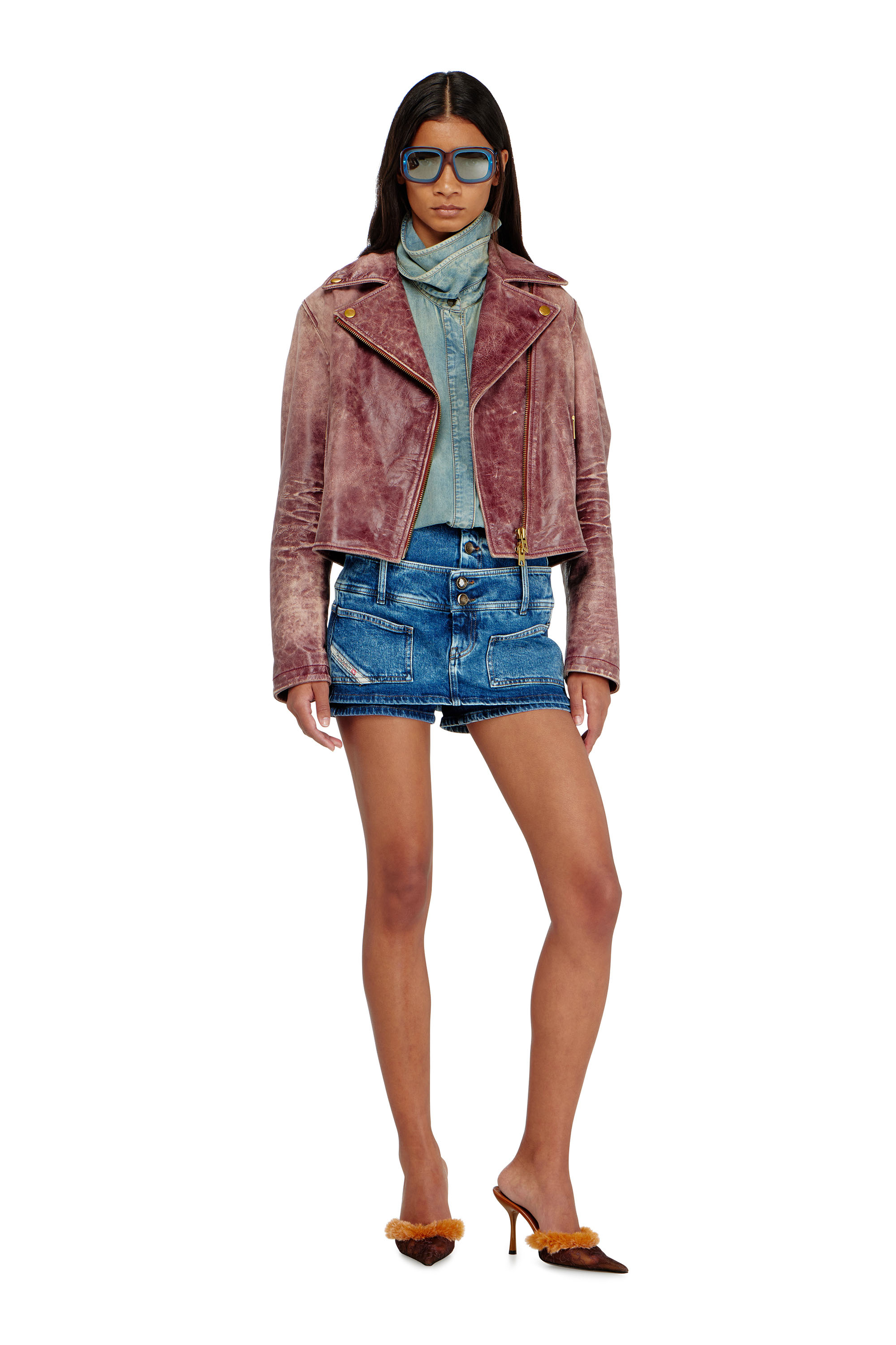 Diesel - DE-CORIVA-S, Woman's Denim mini skort with double waist in Medium blue - 1