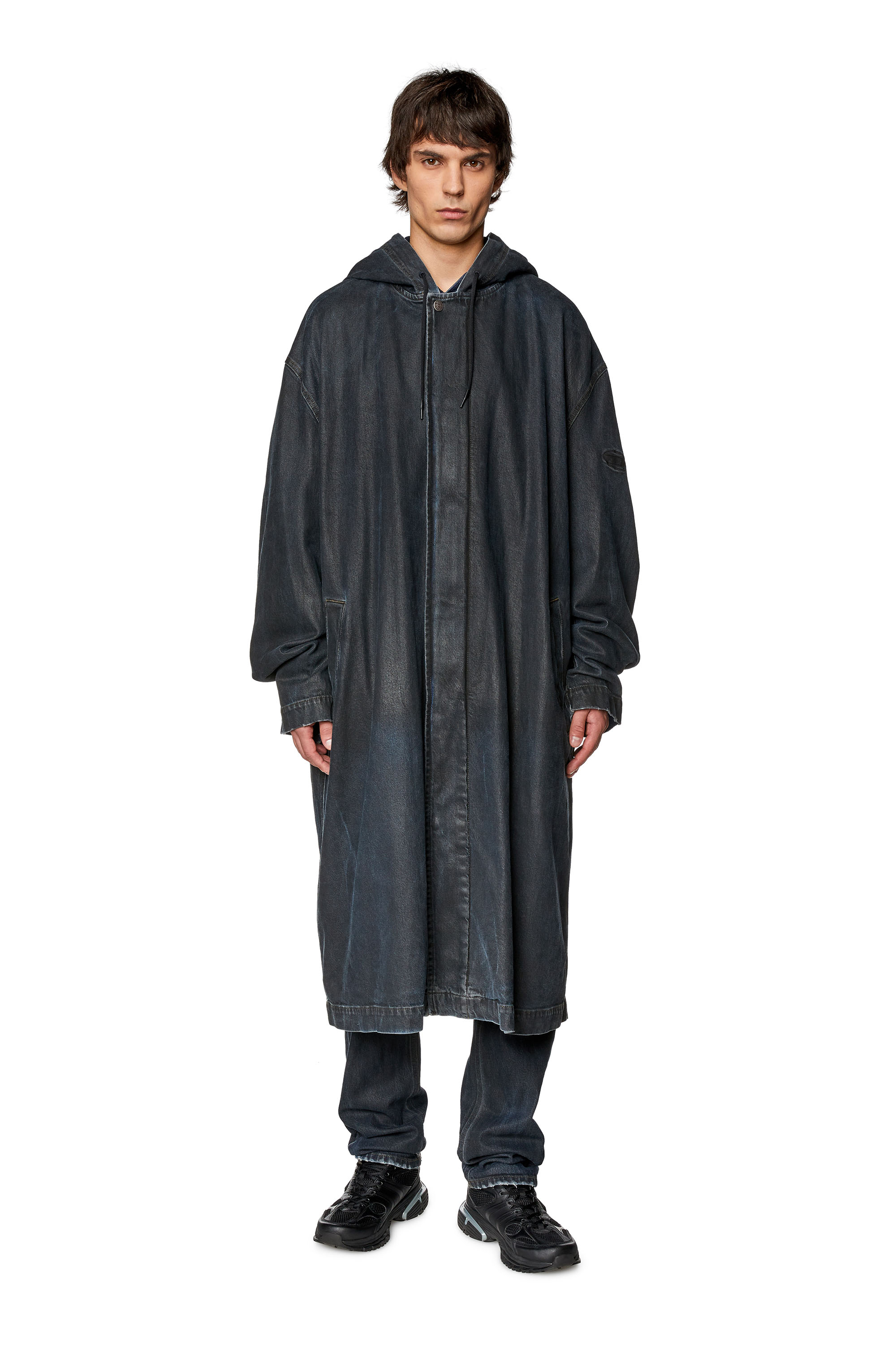 Diesel - Long coat in coated denim - Denim Jackets - Man - Black