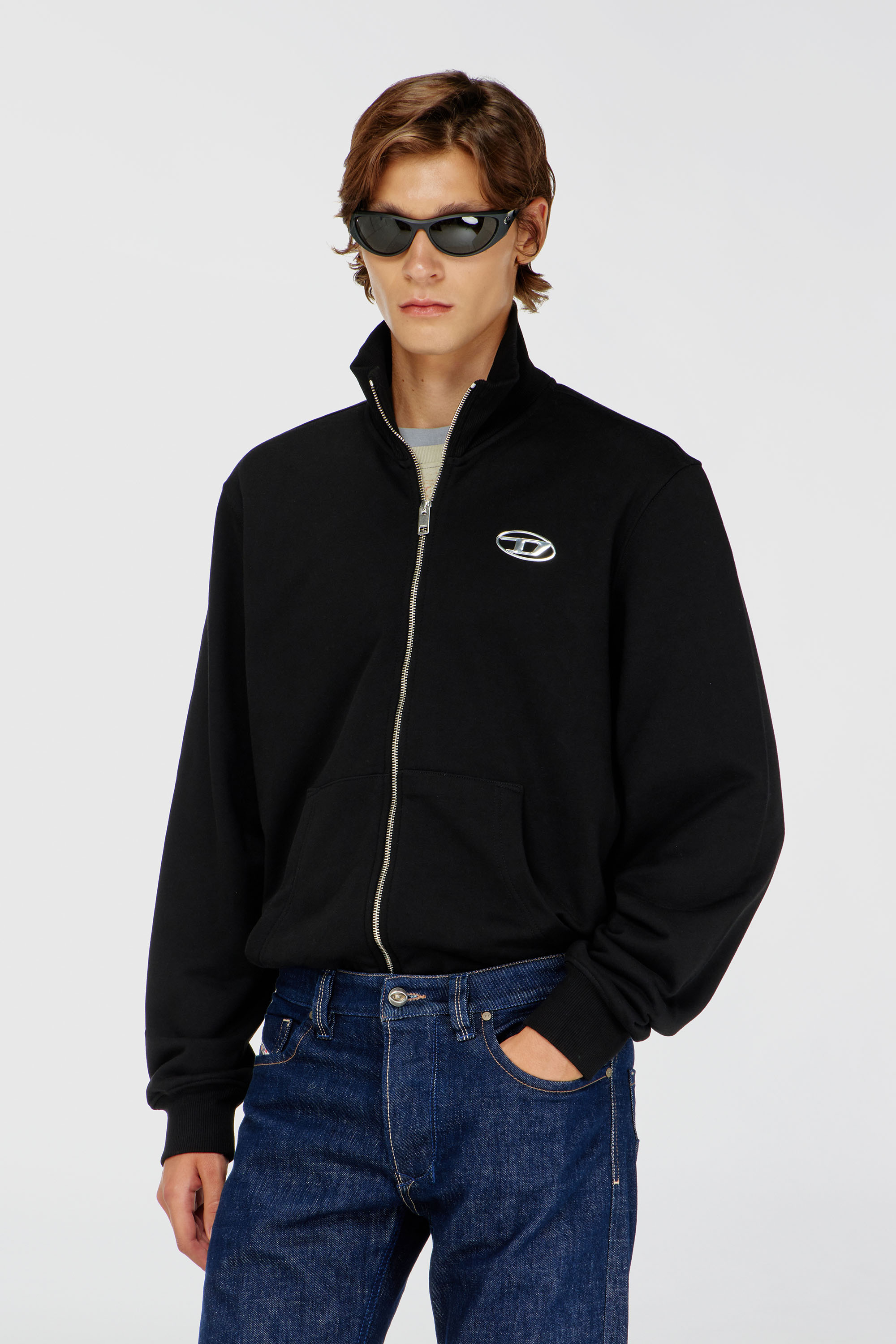 Diesel - Zip-up sweatshirt with metallic logo - Sweaters - Man - Black