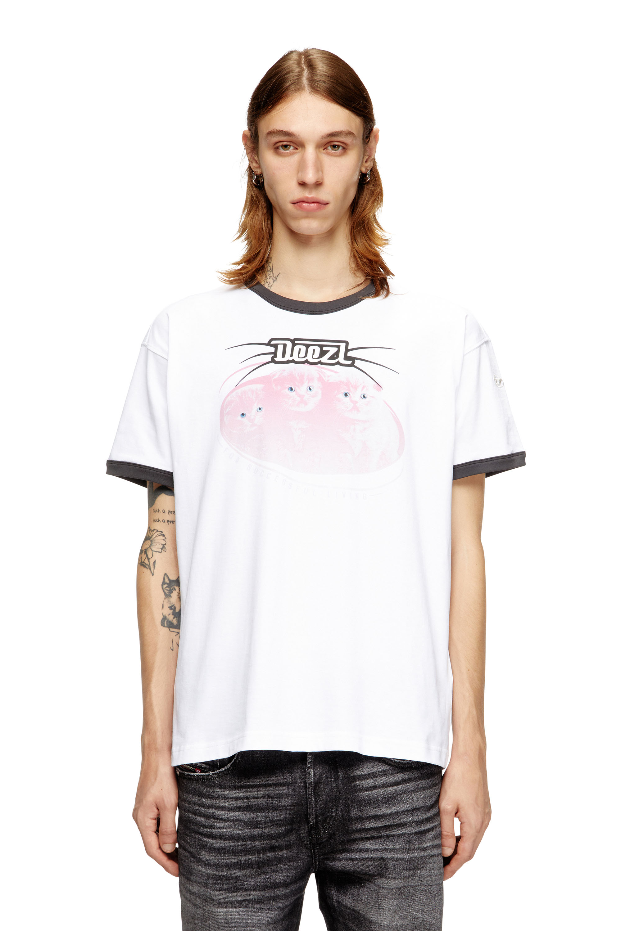 Diesel - T-NORM-CUFF, Man's Cotton t-shirt with digital print in White - 1