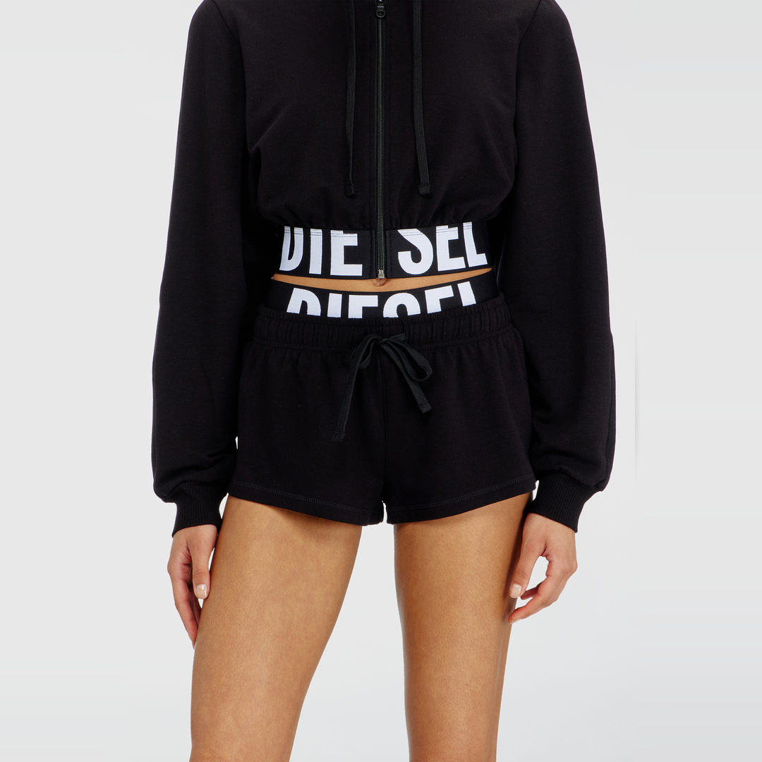 Diesel - Pantalon court en éponge de coton avec logo Diesel - Pantalons - Femme - Noir