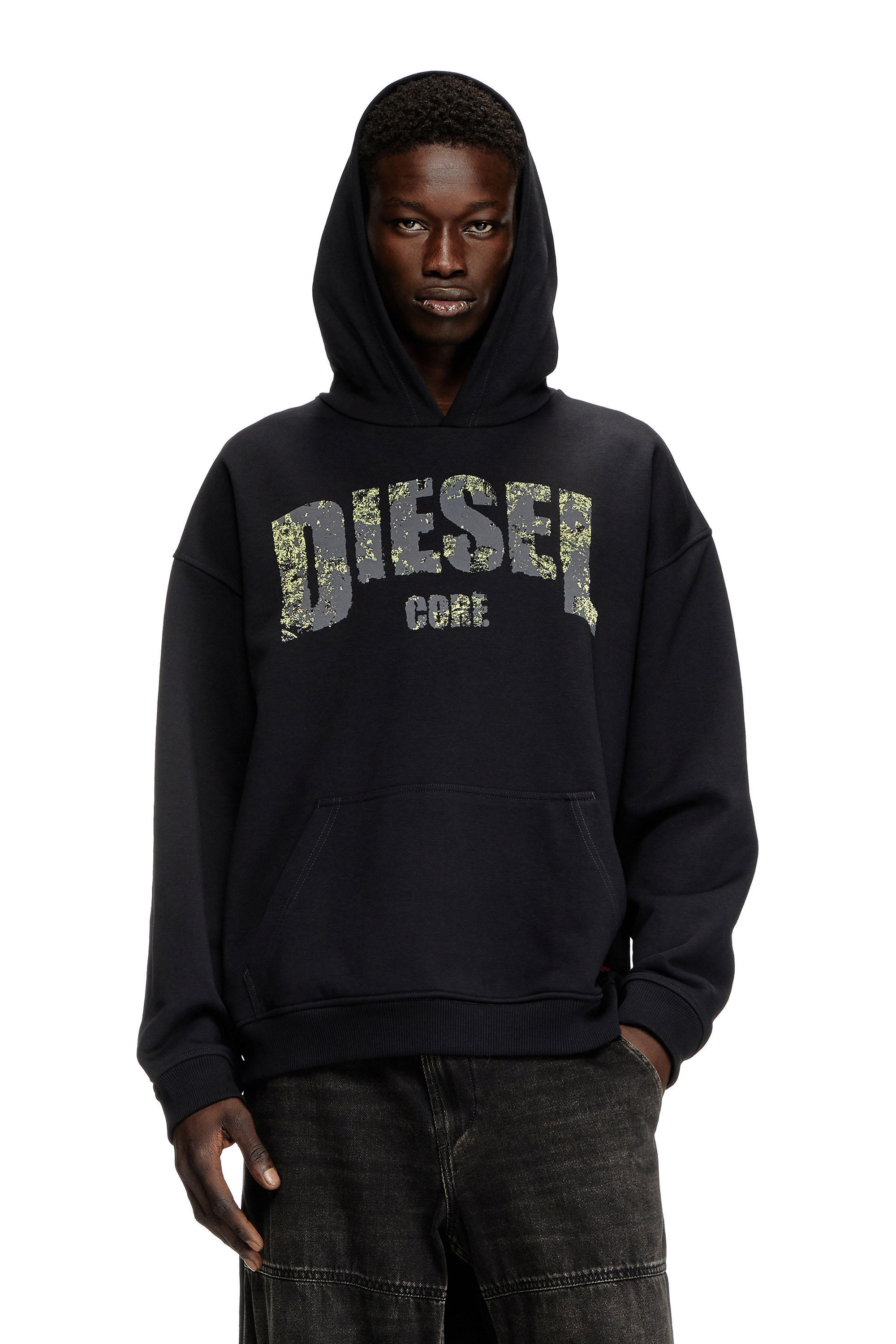 Diesel - Hoodie with destroyed-effect logo print - Sweaters - Man - Black