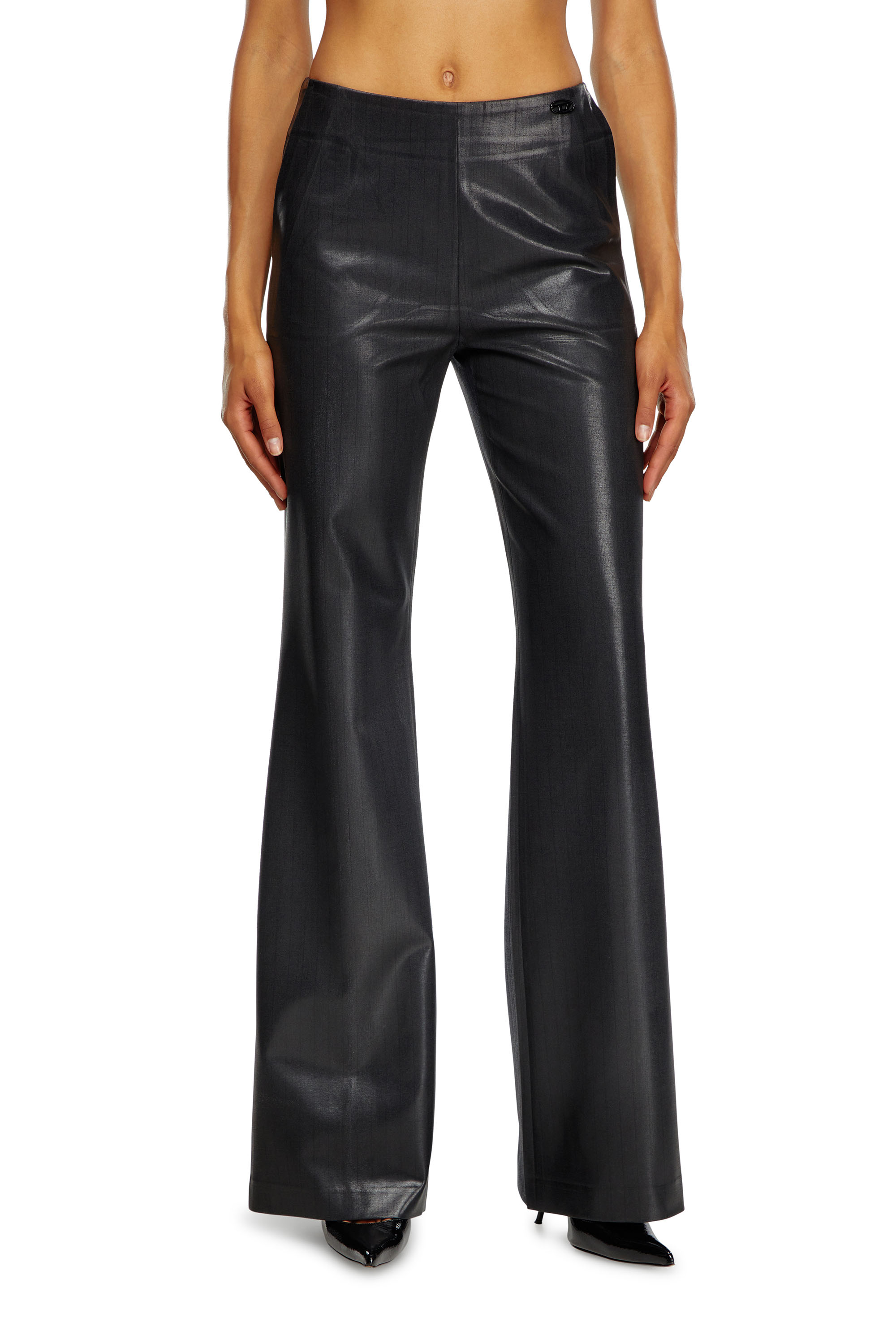 Shop Diesel Pinstripe Pants With Coated Front In Black