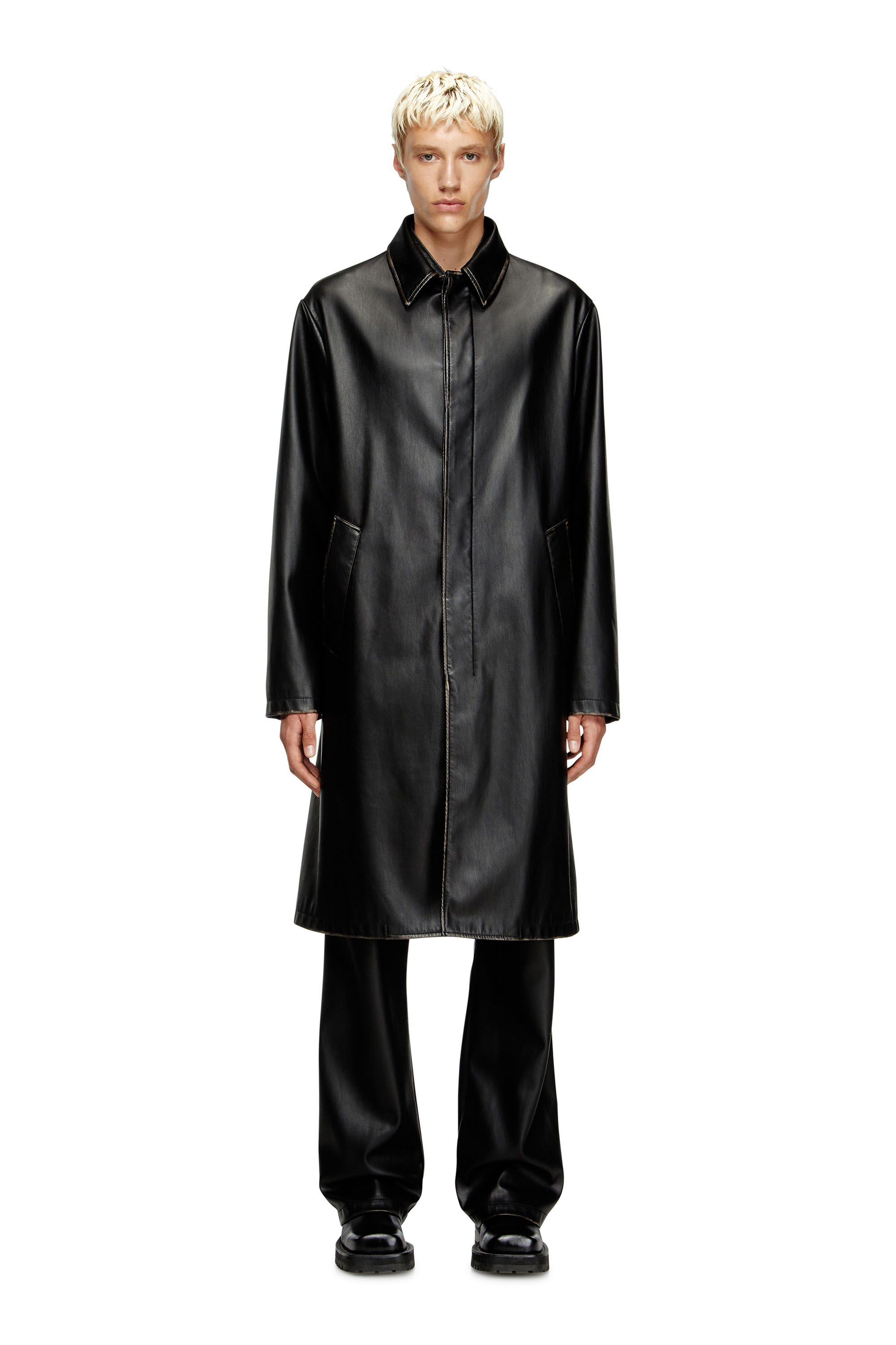 Diesel - J-RIVERS, Man's Distressed car coat with flannel lining in Black - 2