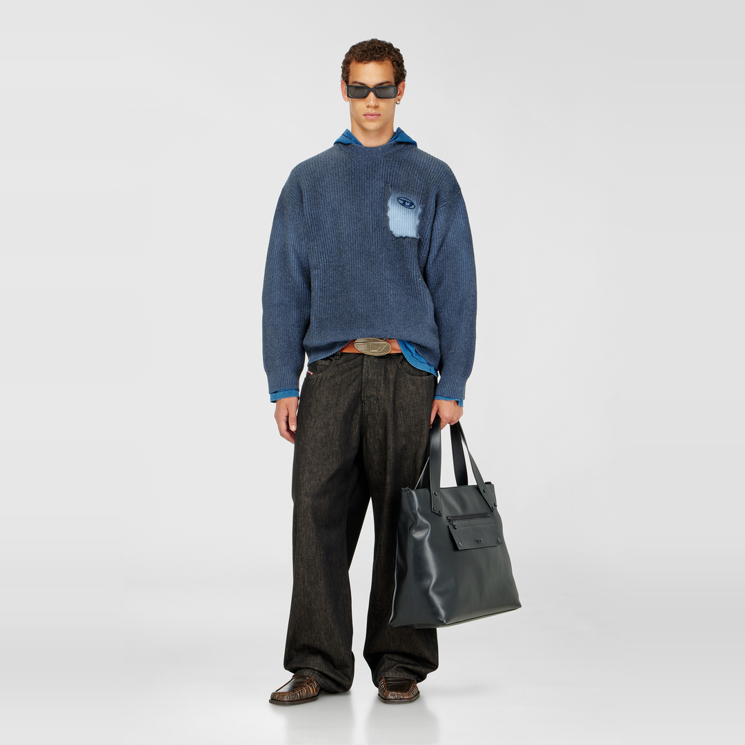 Diesel - Pull en mélange de laine avec fausse poche - Pull Maille - Homme - Bleu