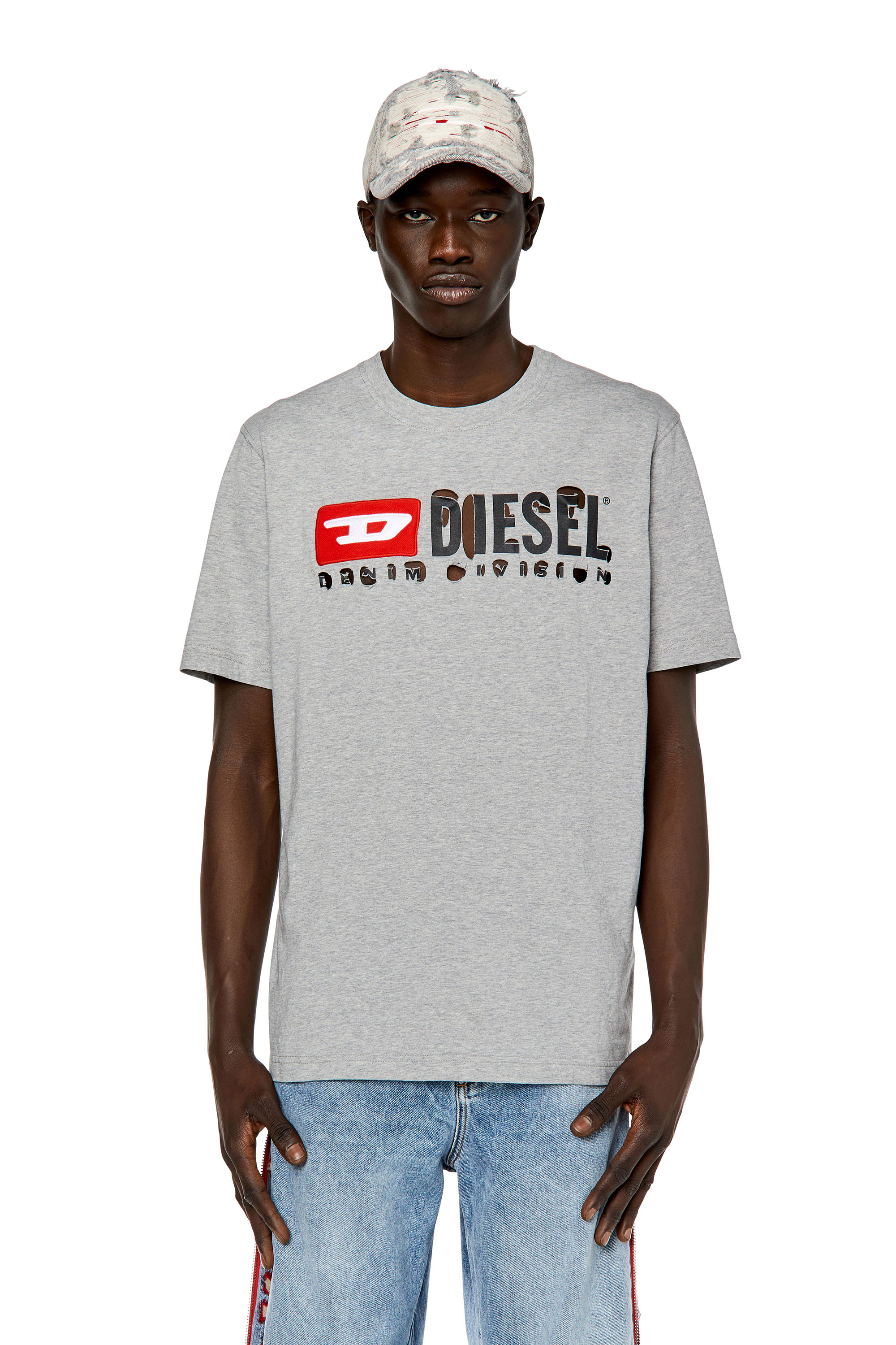Diesel T-shirt Con Lettere Effetto Peel-off In Grey