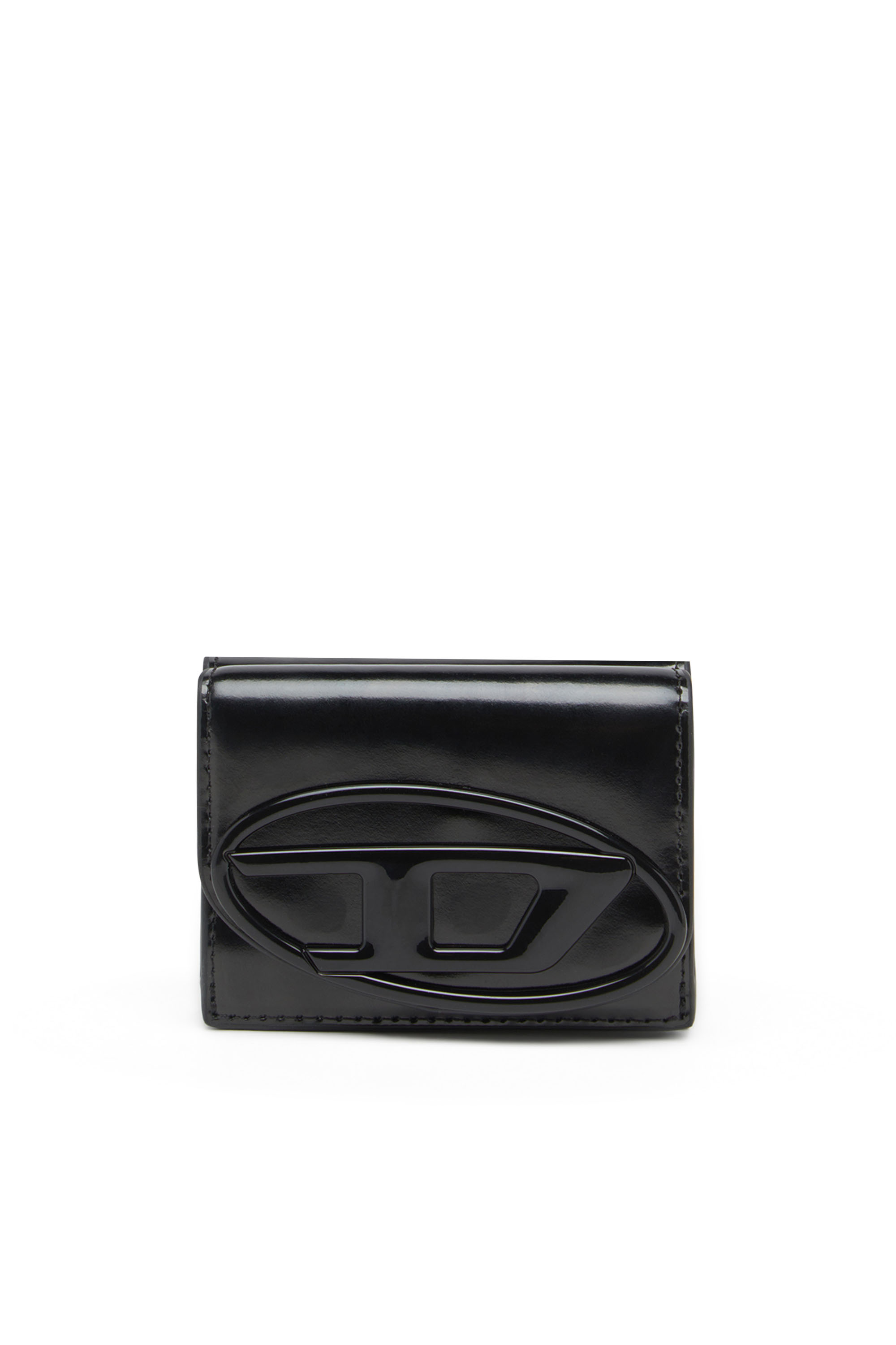Diesel - Tri-fold wallet in mirrored leather - Small Wallets - Woman - Black