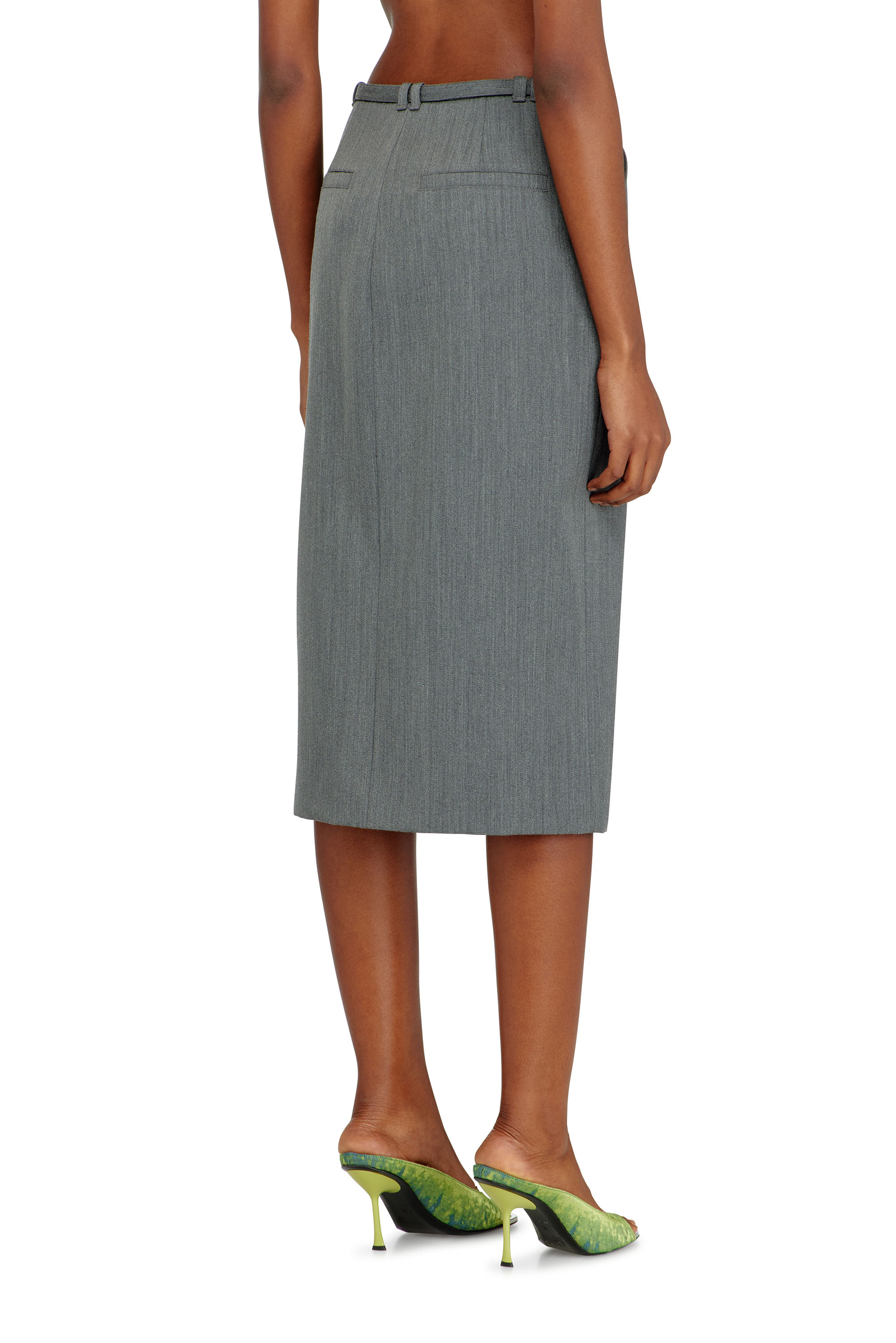 Diesel - O-RICE, Woman's Tailored midi pencil skirt with biker straps in Grey - 4