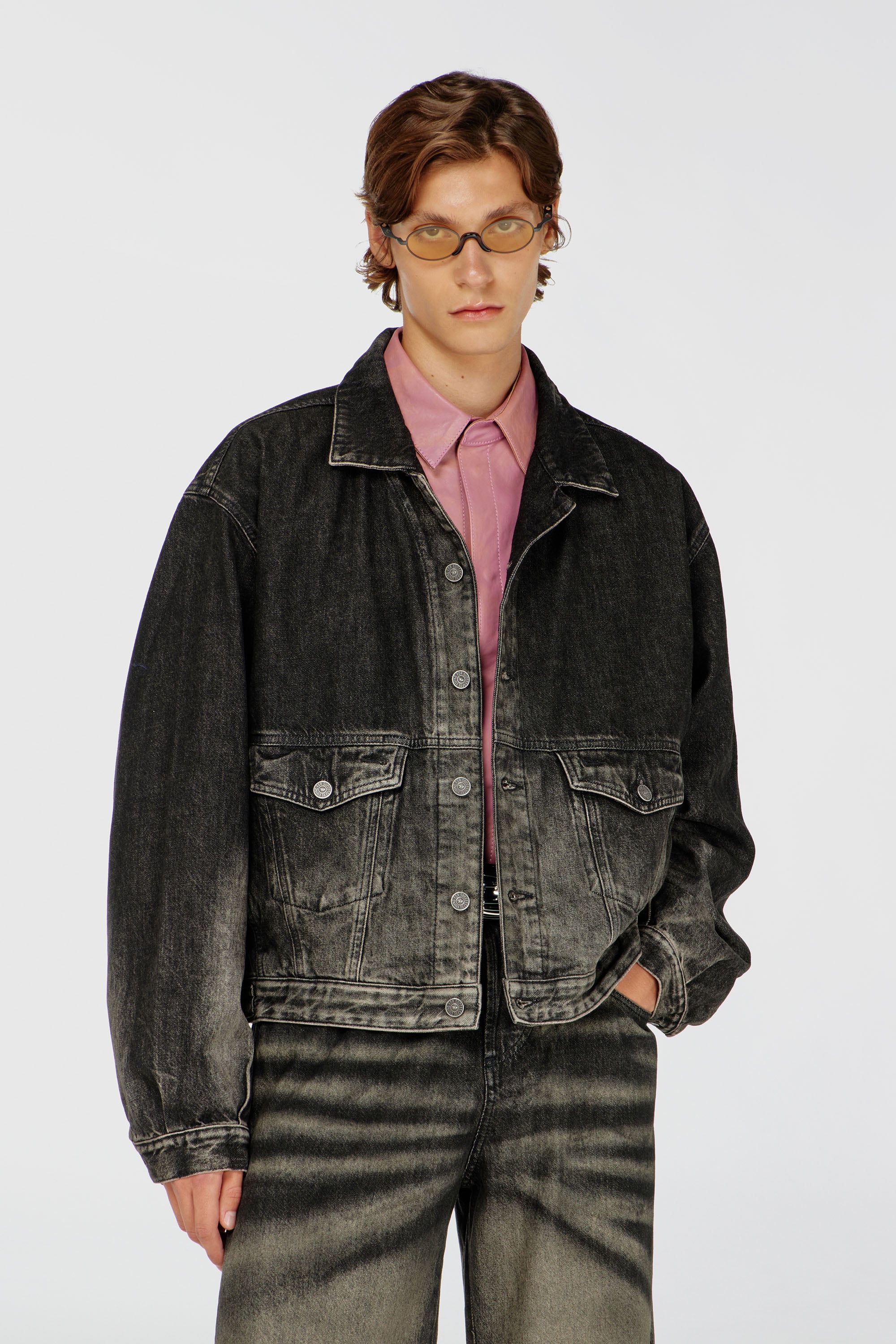 Diesel – Trucker jacket in dirty-effect denim – Denim Jackets – Man – Black