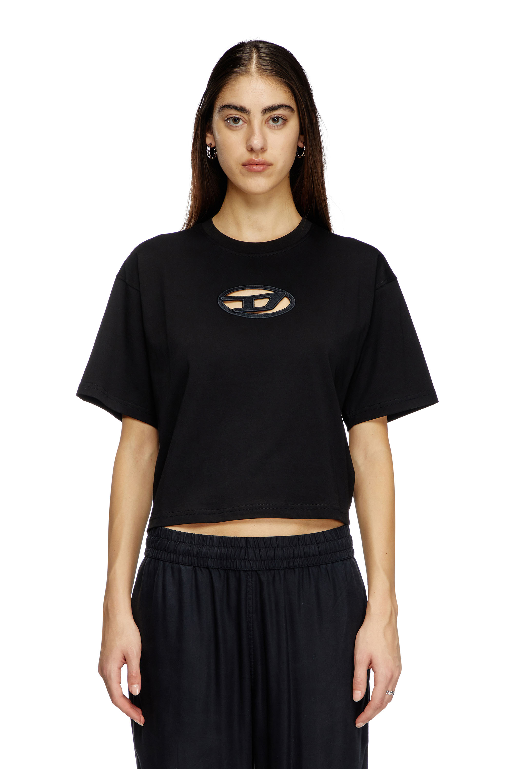 Diesel Ženský Čierna - Boxy T-Shirt With Cut-Out Oval D Logo - T-Shirts - Woman Malý