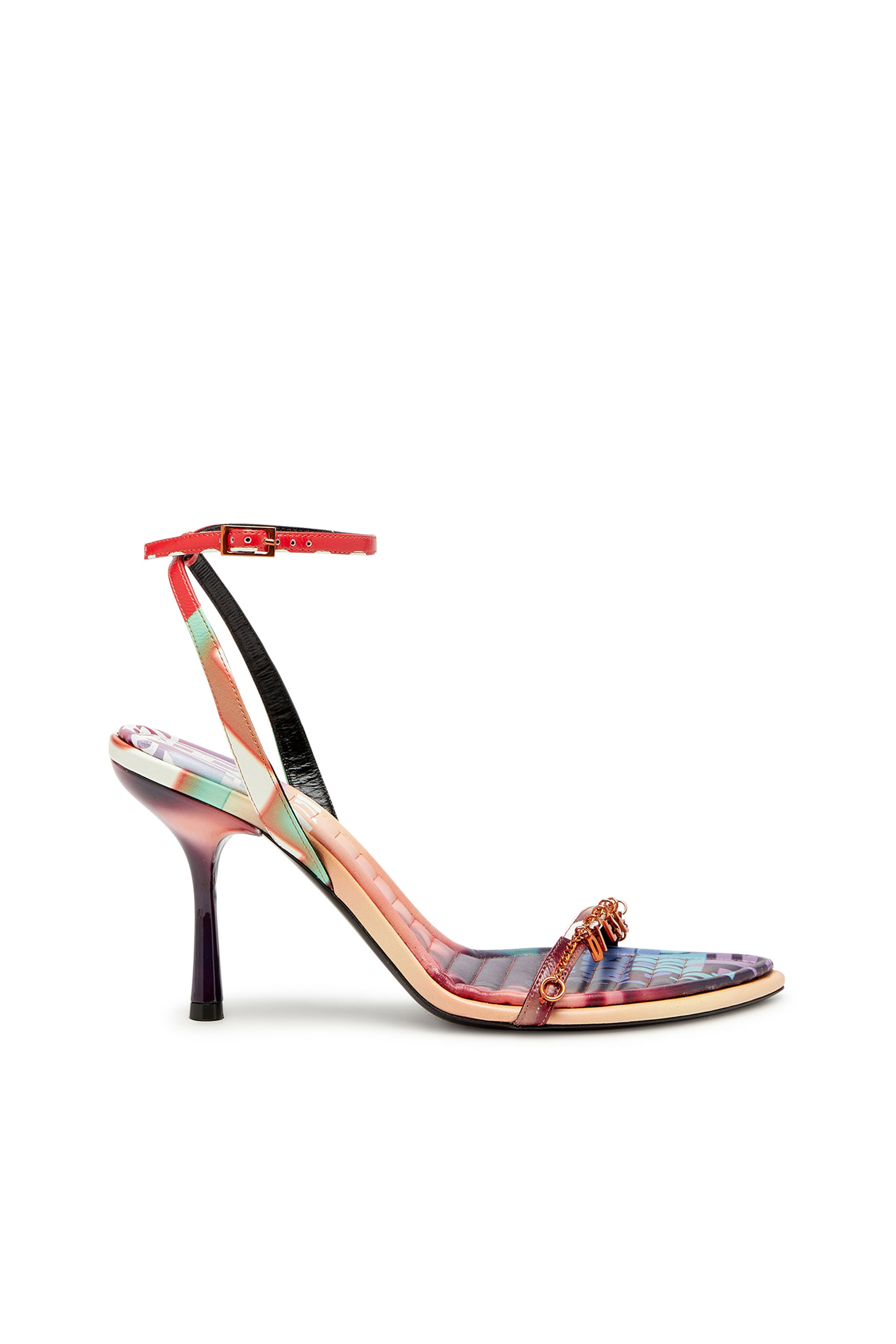 Diesel - D-Vina Charm Sdl - Strappy sandals in poster-print leather - Sandals - Woman - Multicolor