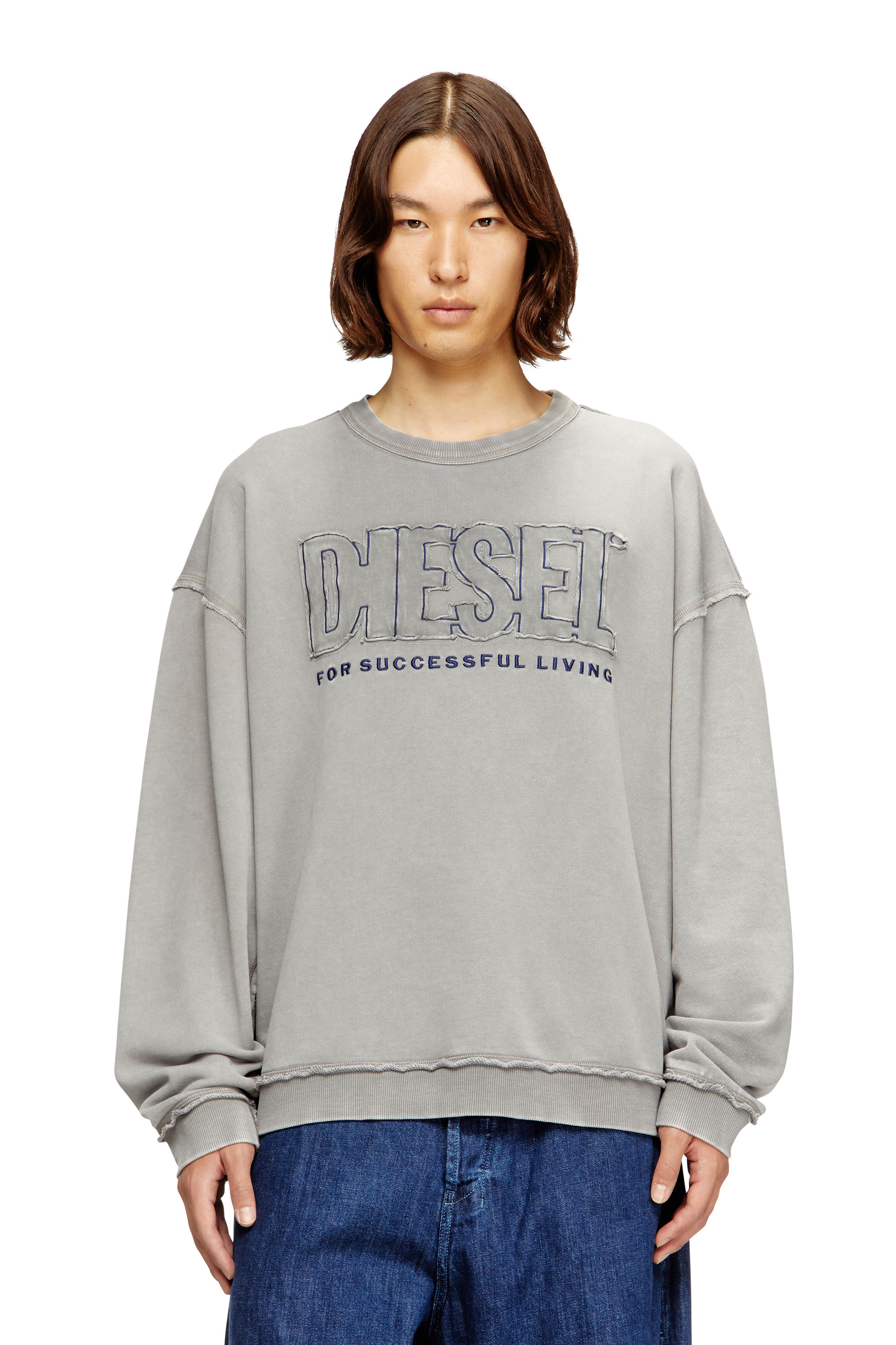 Diesel Men's Grey - Cotton Sweatshirt With Appliqué Logo - Sweaters - Man Xxl