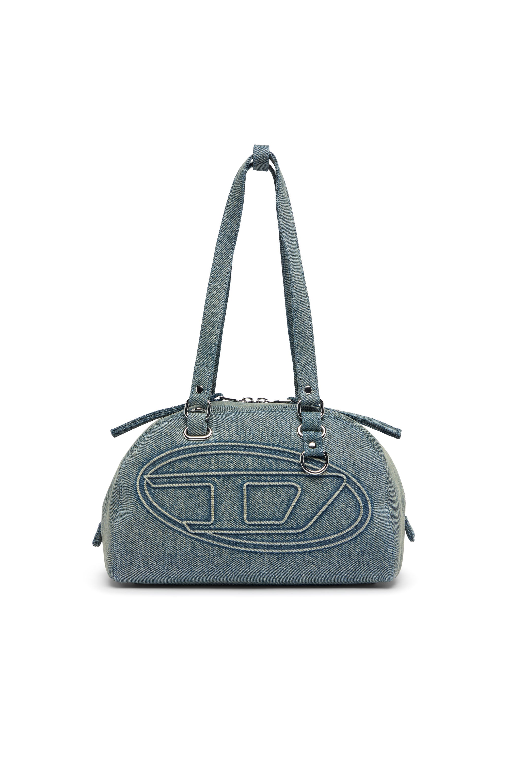 Diesel - 1DR Dome-Shoulder bag in denim with Oval D logo - Shoulder Bags - Unisex - Blue