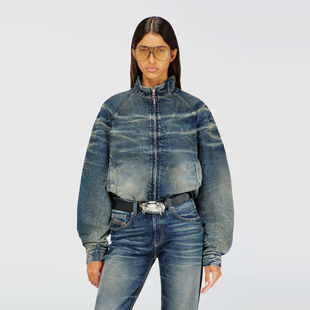 Diesel - Padded jacket in dirty-effect creased denim - Denim Jackets - Woman - Blue
