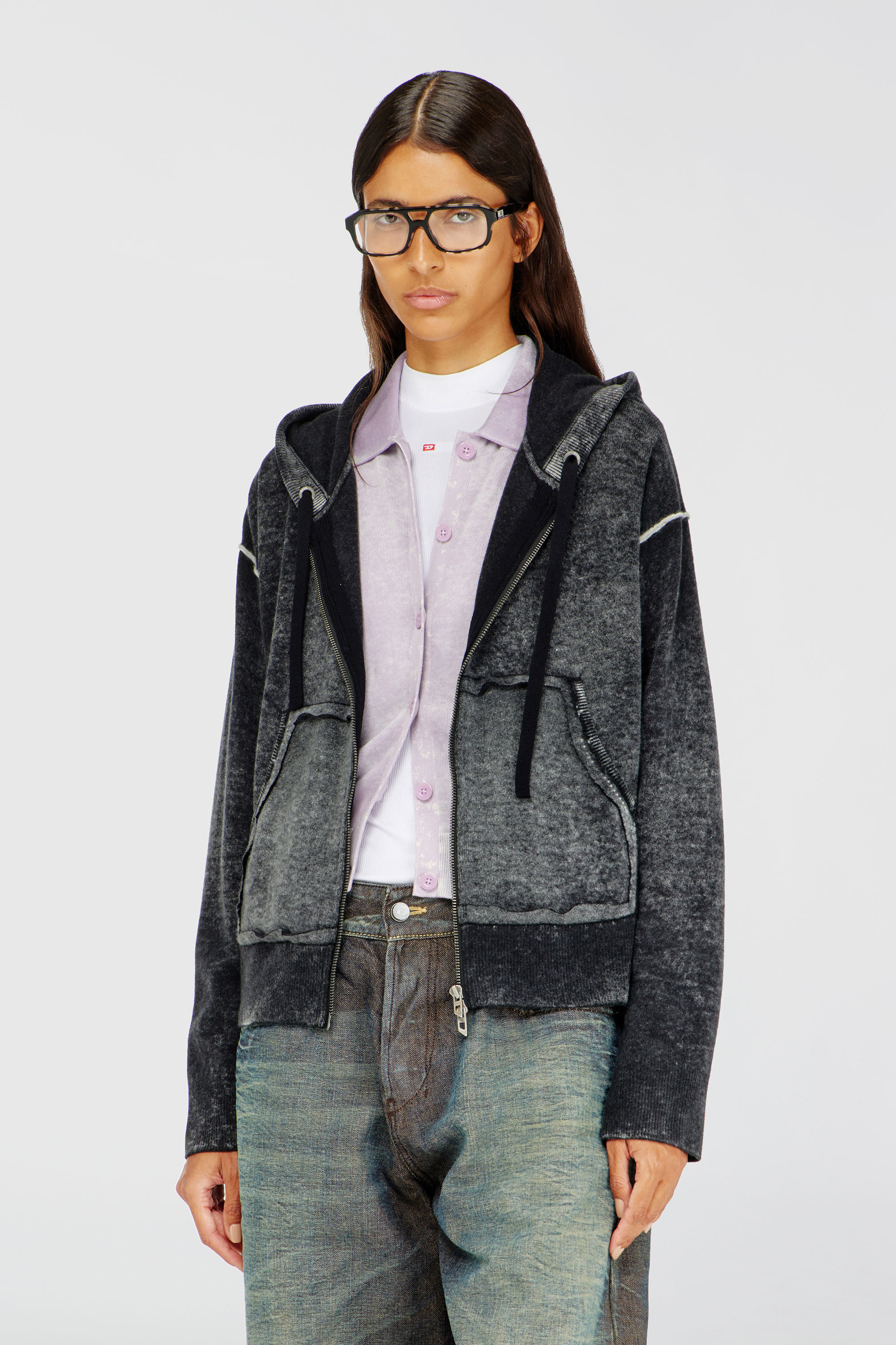 Diesel - Rückwärts bedruckte Kapuzenstrickjacke aus Wolle - Strickwaren - Damen - Bunt