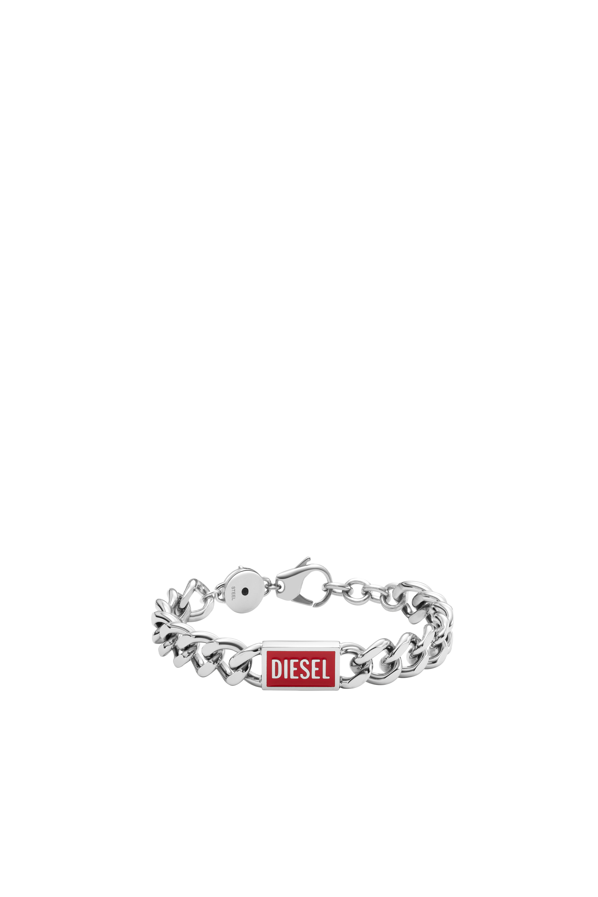 Diesel Stainless Steel Logo Chain Bracelet In Argento