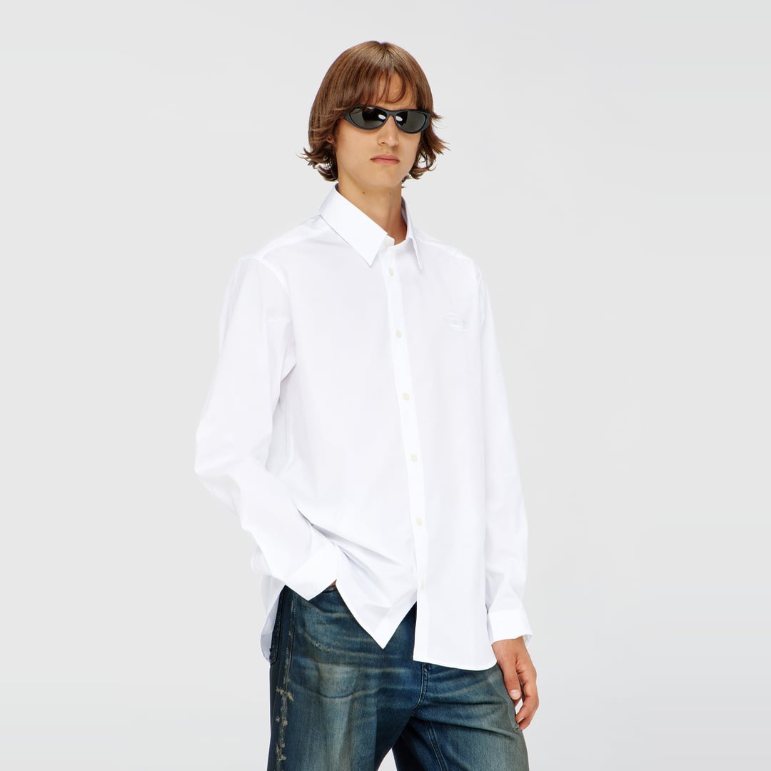 Diesel - Stretch poplin shirt with embroidery - Shirts - Man - White