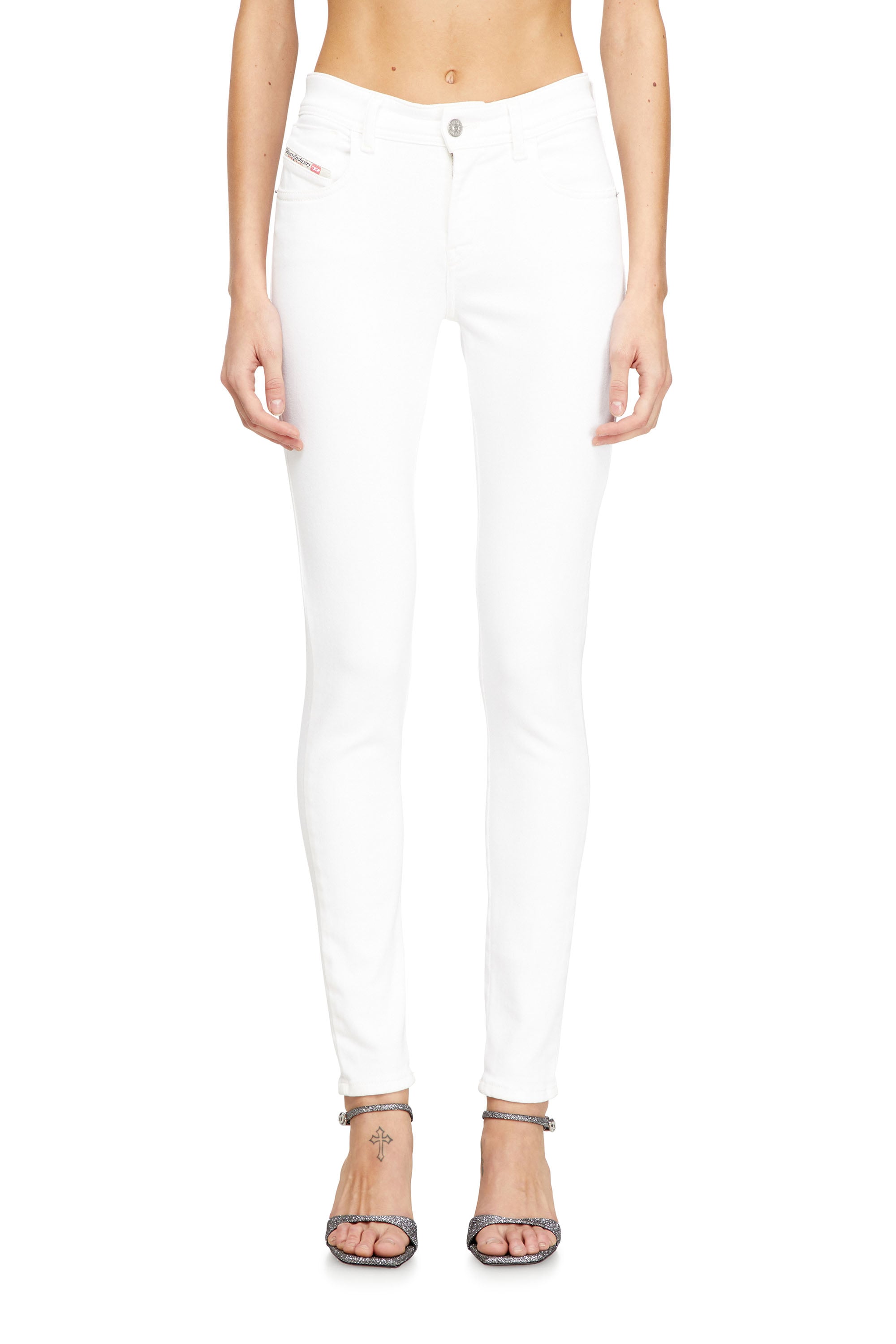 Diesel Women's White Skinny Jeans Regular Waist 2017 Slandy, Colored, Zip Fly Size 30