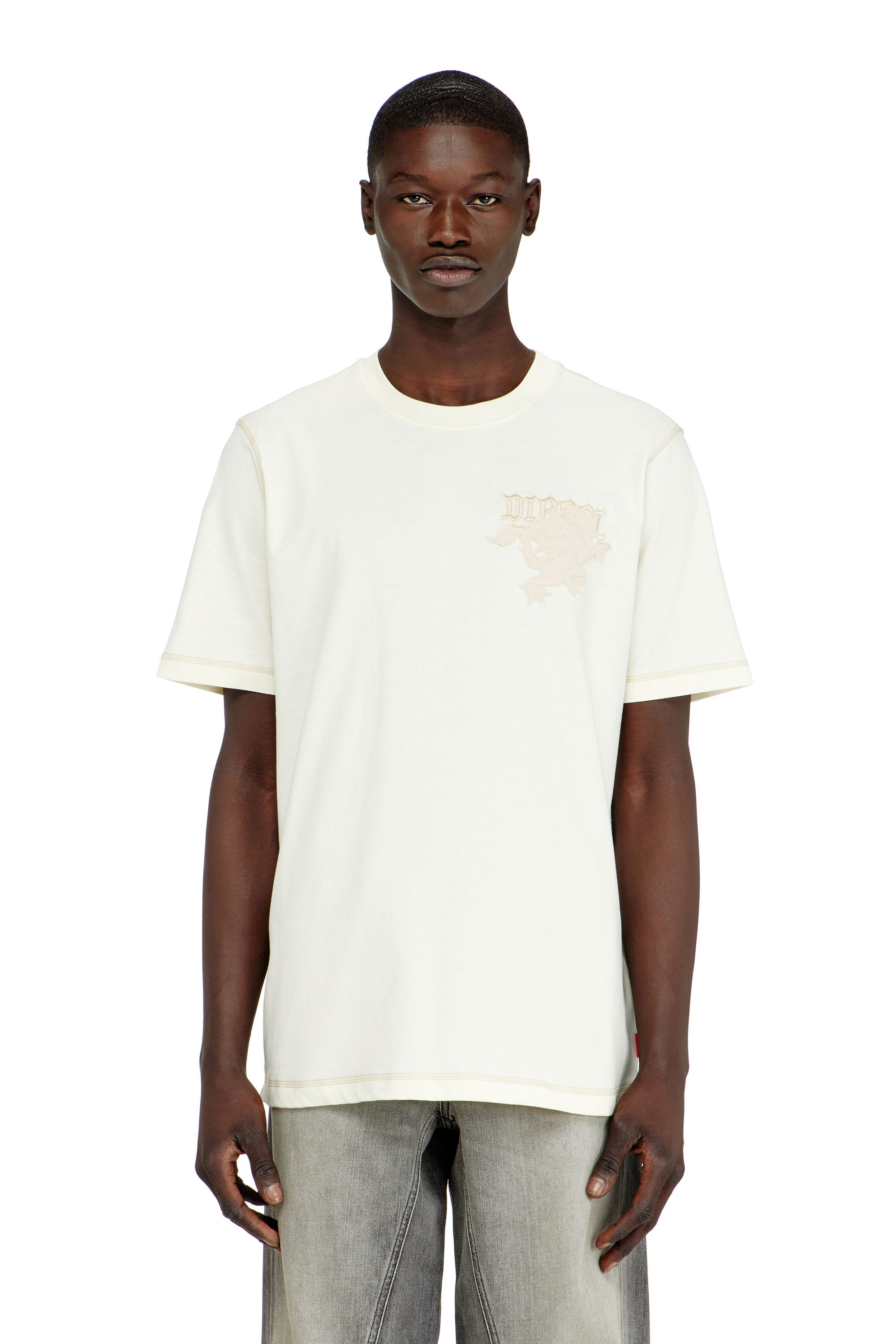 Diesel - Regular T-shirt with embroidered patch - T-Shirts - Man - White
