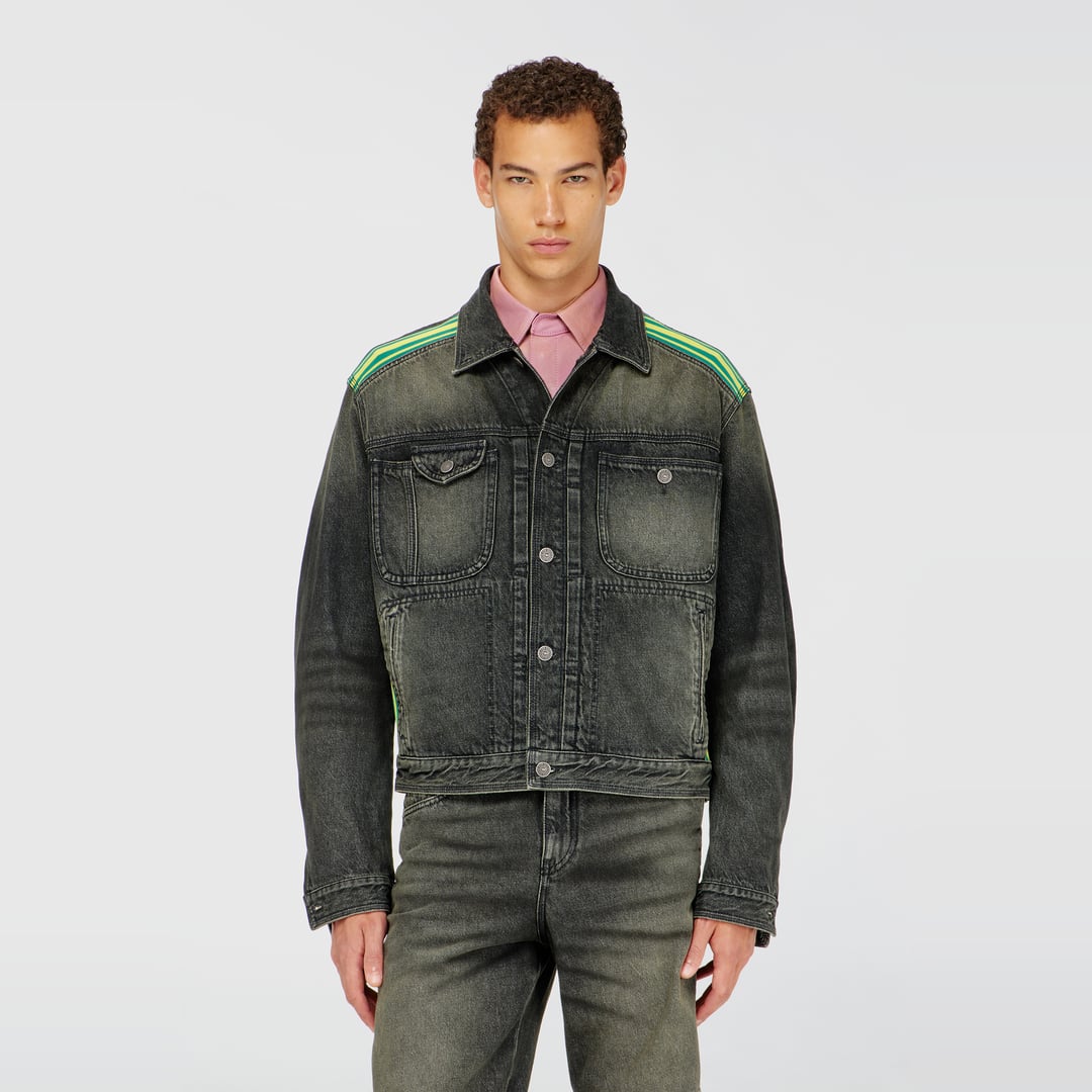 Diesel - Trucker jacket with striped shoulder bands - Denim Jackets - Man - Grey
