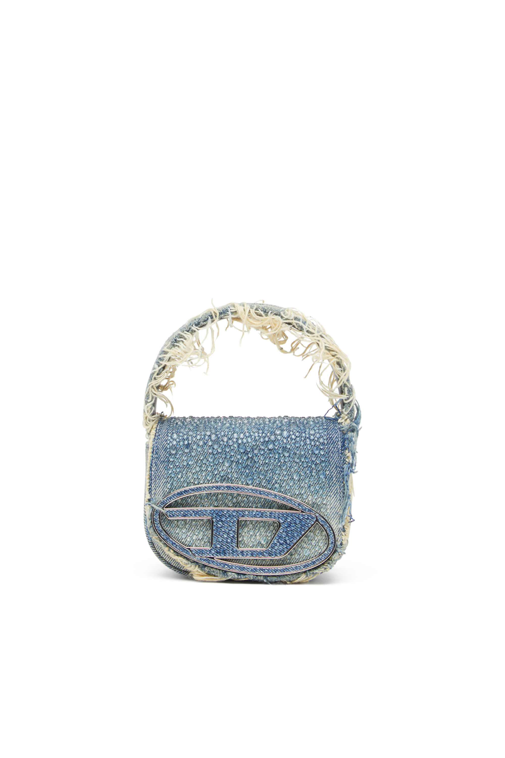 Shop Diesel 1dr Xs-iconic Mini Bag In Denim And Crystals In Blu